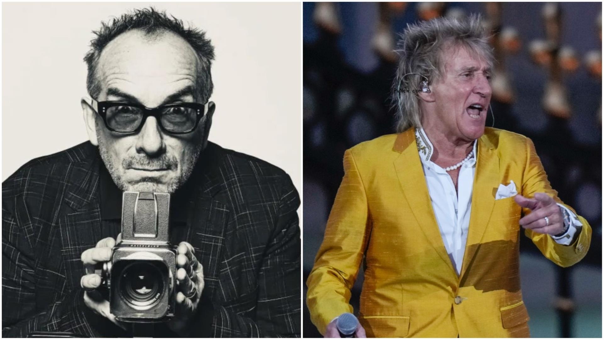 Elvis Costello and Rod Stewart Spar o<i></i>nline Over Rough Shows, Receding Hairlines and Royalty