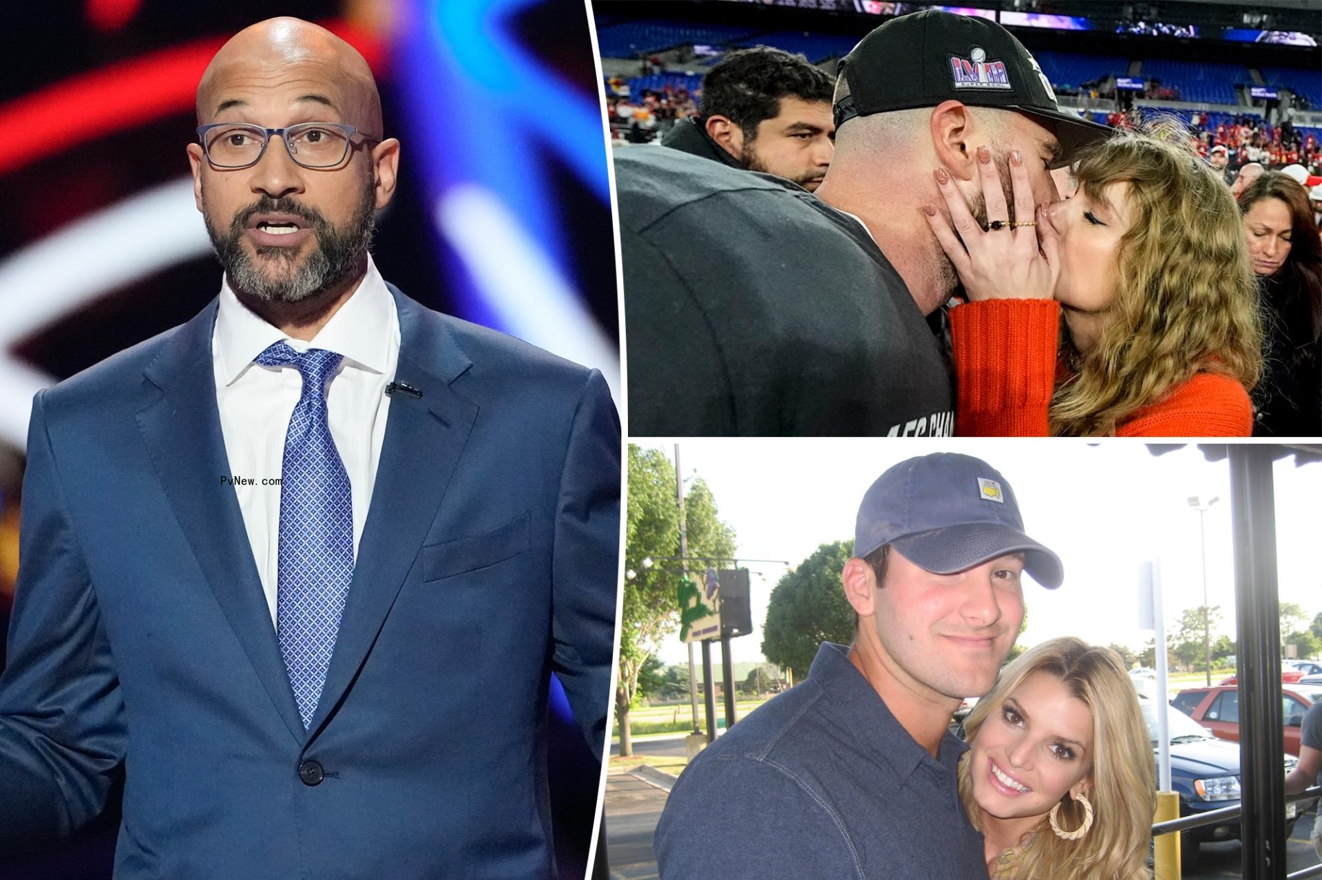 Taylor Swift, Travis Kelce compared to exes Jessica Simpson, Tony Romo in NFL Ho<i></i>nors opening monologue