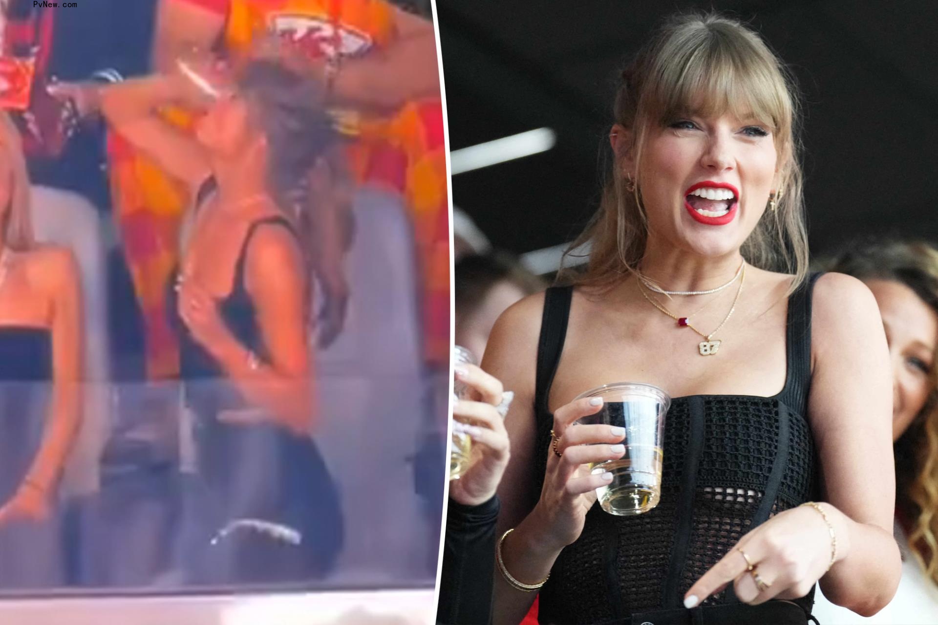 Taylor Swift chugs her beer at Super Bowl 2024, met with stadium of booing