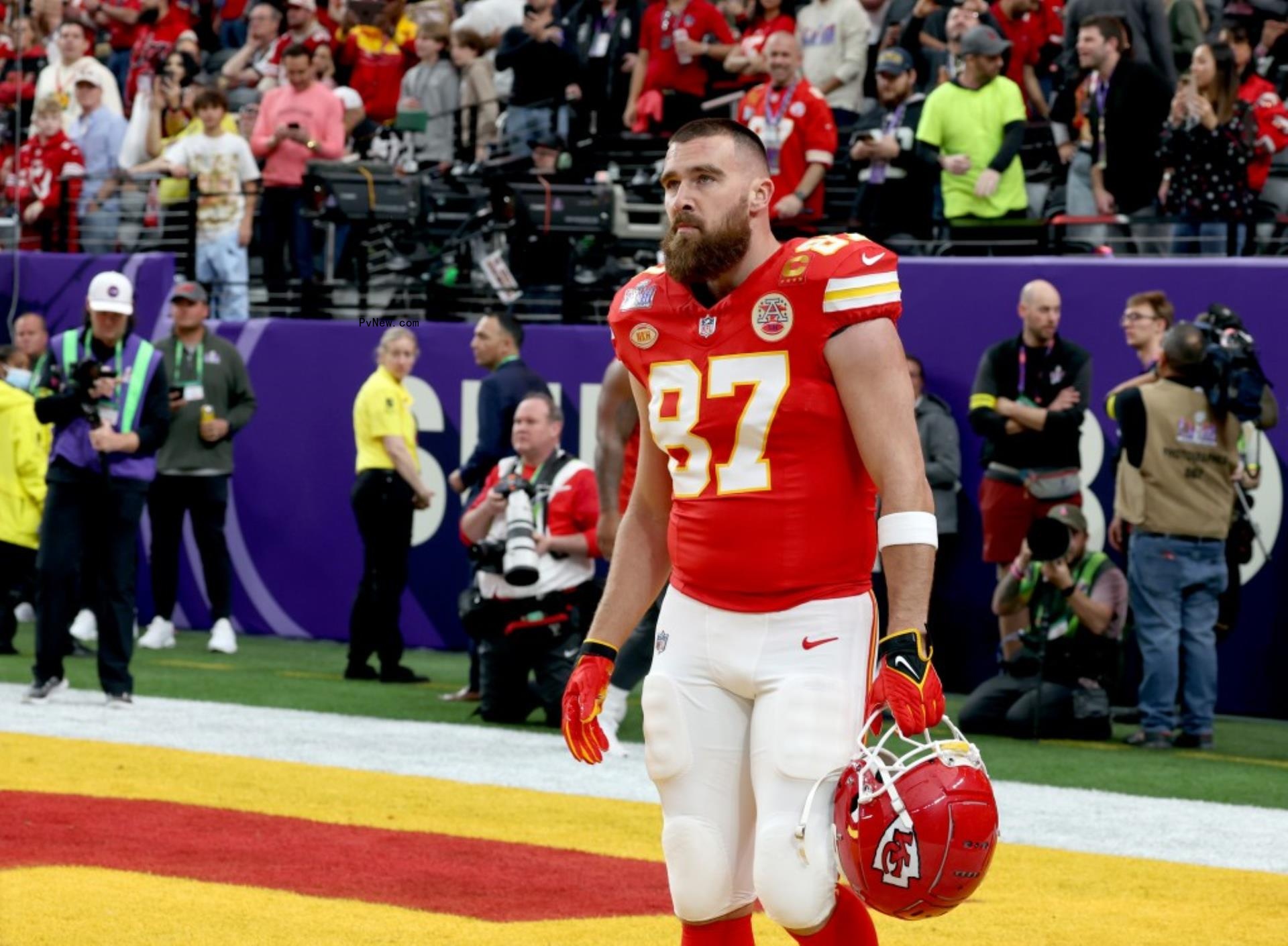Travis Kelce at the 2024 Super Bowl