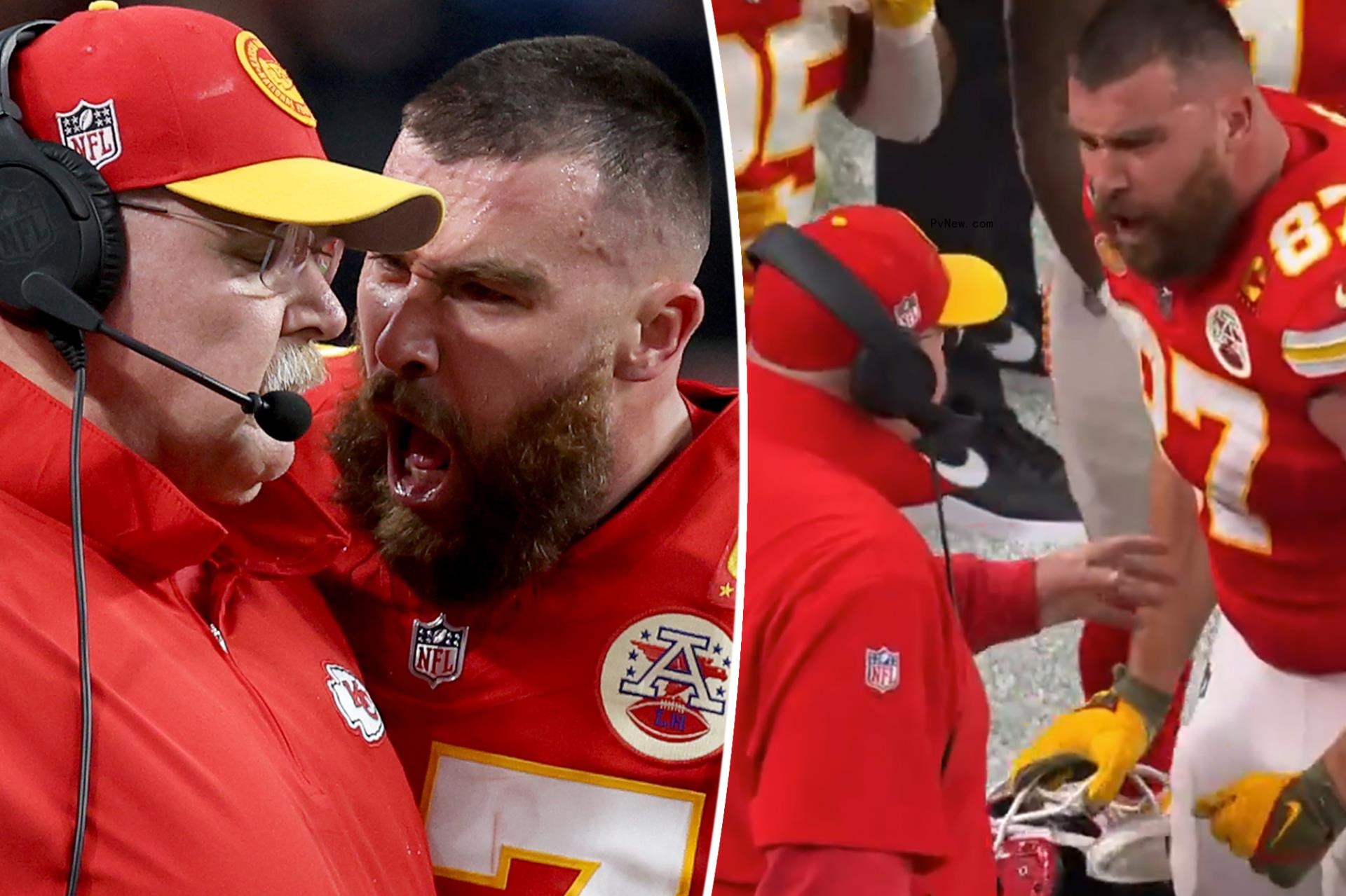 Irate Travis Kelce shoves, screams at coach Andy Reid mid-Super Bowl after Chiefs fumble