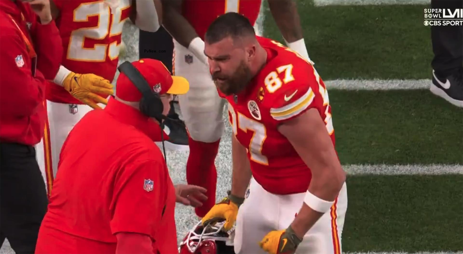 Travis Kelce screaming at Andy Reid