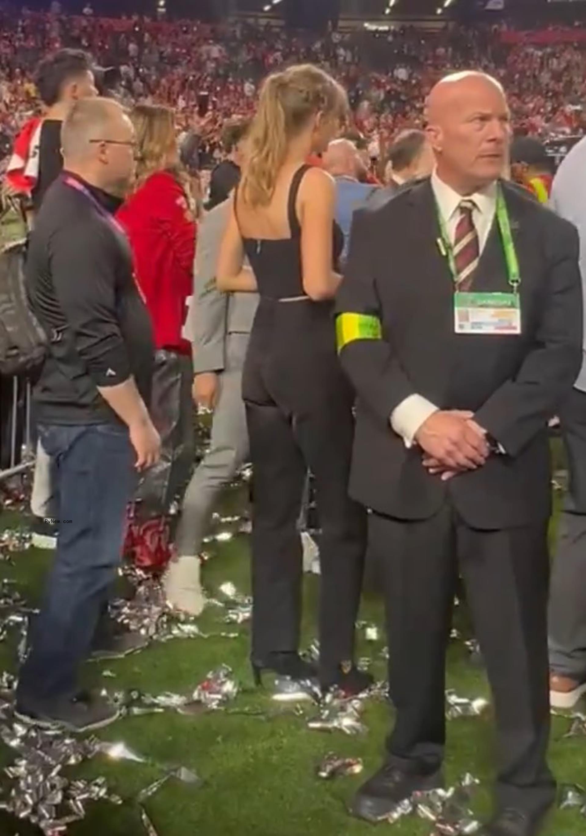 Taylor Swift on the field at the Super Bowl