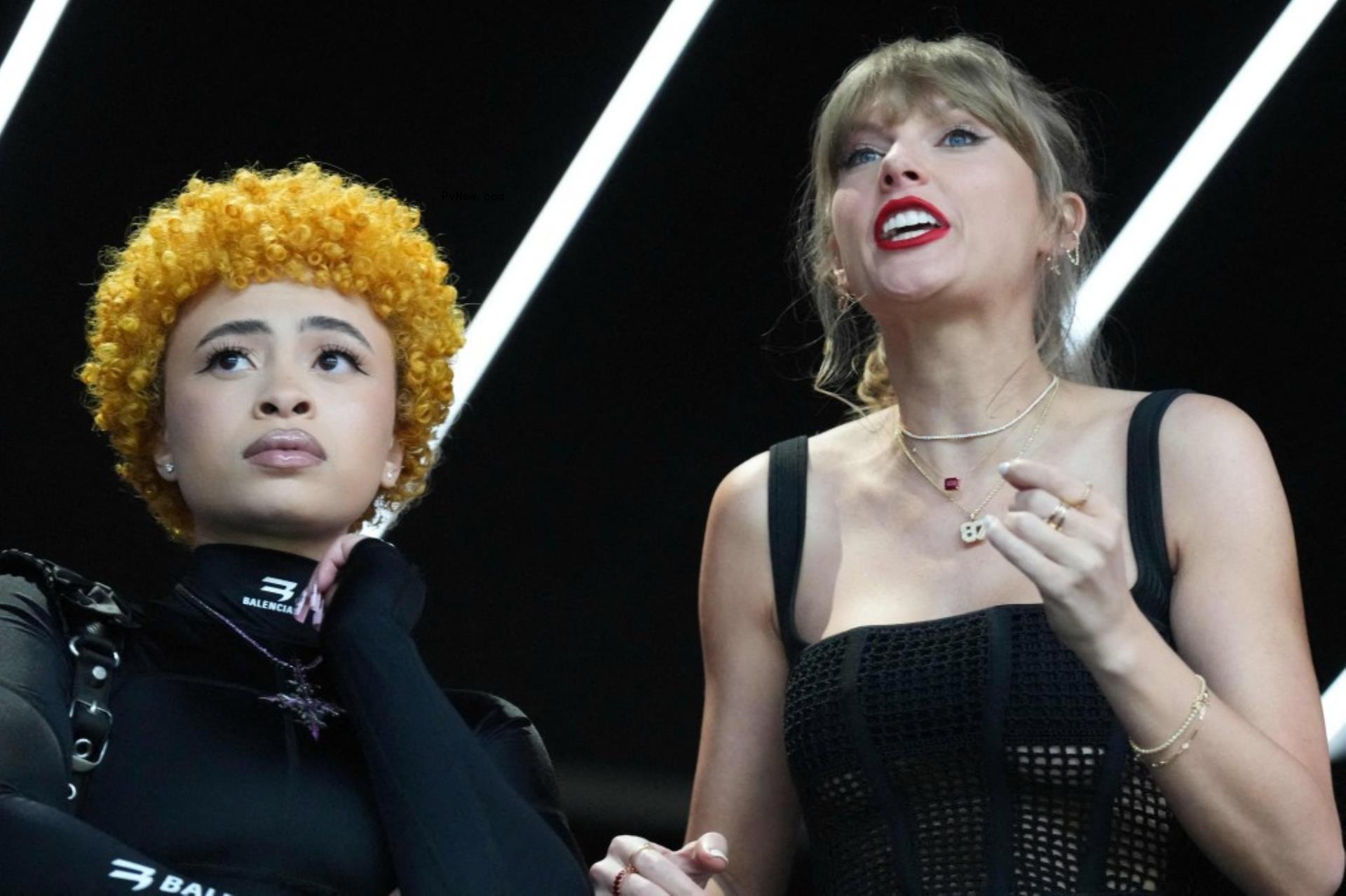 Ice Spice and Taylor Swift at the 2024 Super Bowl.