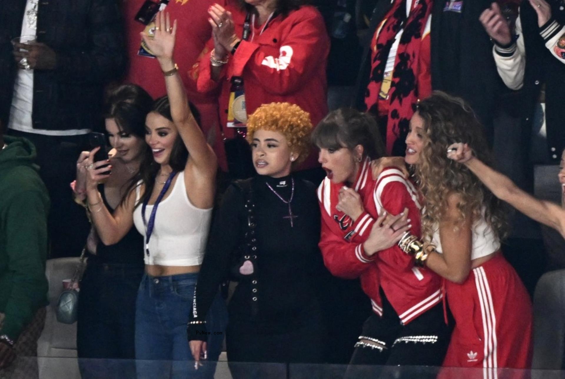 Ice Spice and Taylor Swift at the 2024 Super Bowl.