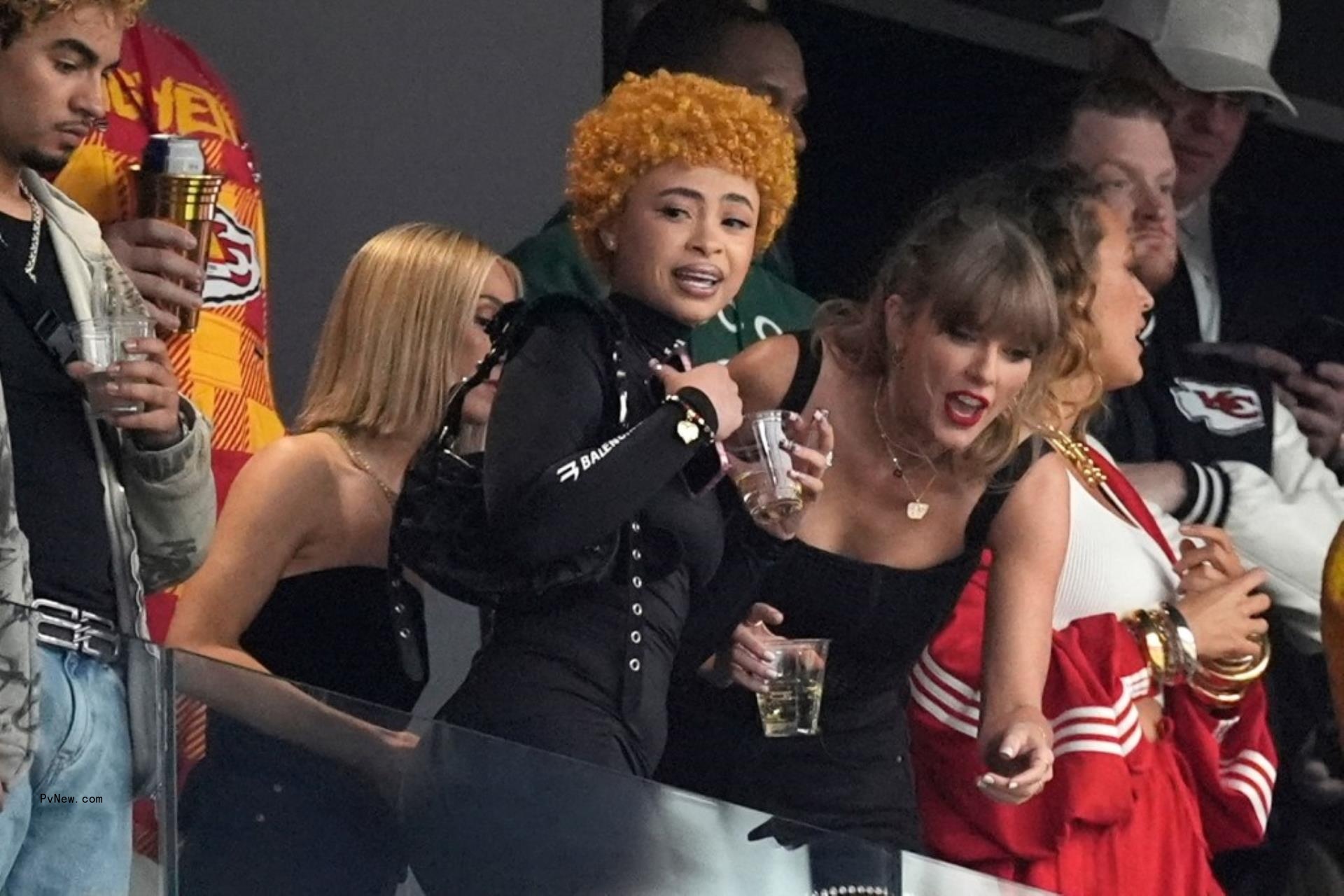 Ice Spice and Taylor Swift at the 2024 Super Bowl.