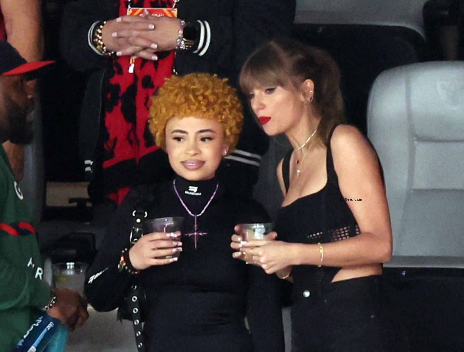 Ice Spice and Taylor Swift at the 2024 Super Bowl.
