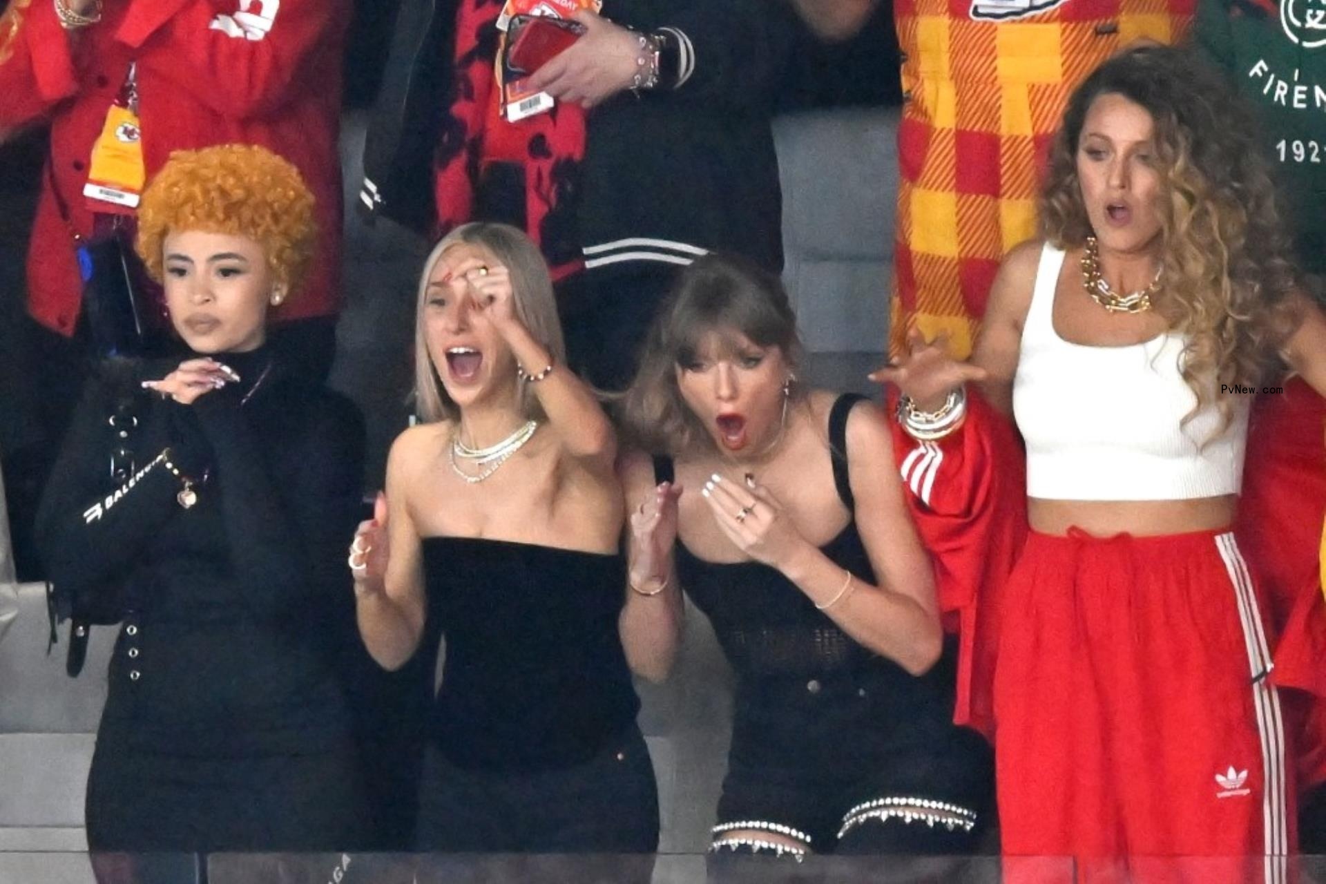 Ice Spice and Taylor Swift at the 2024 Super Bowl.