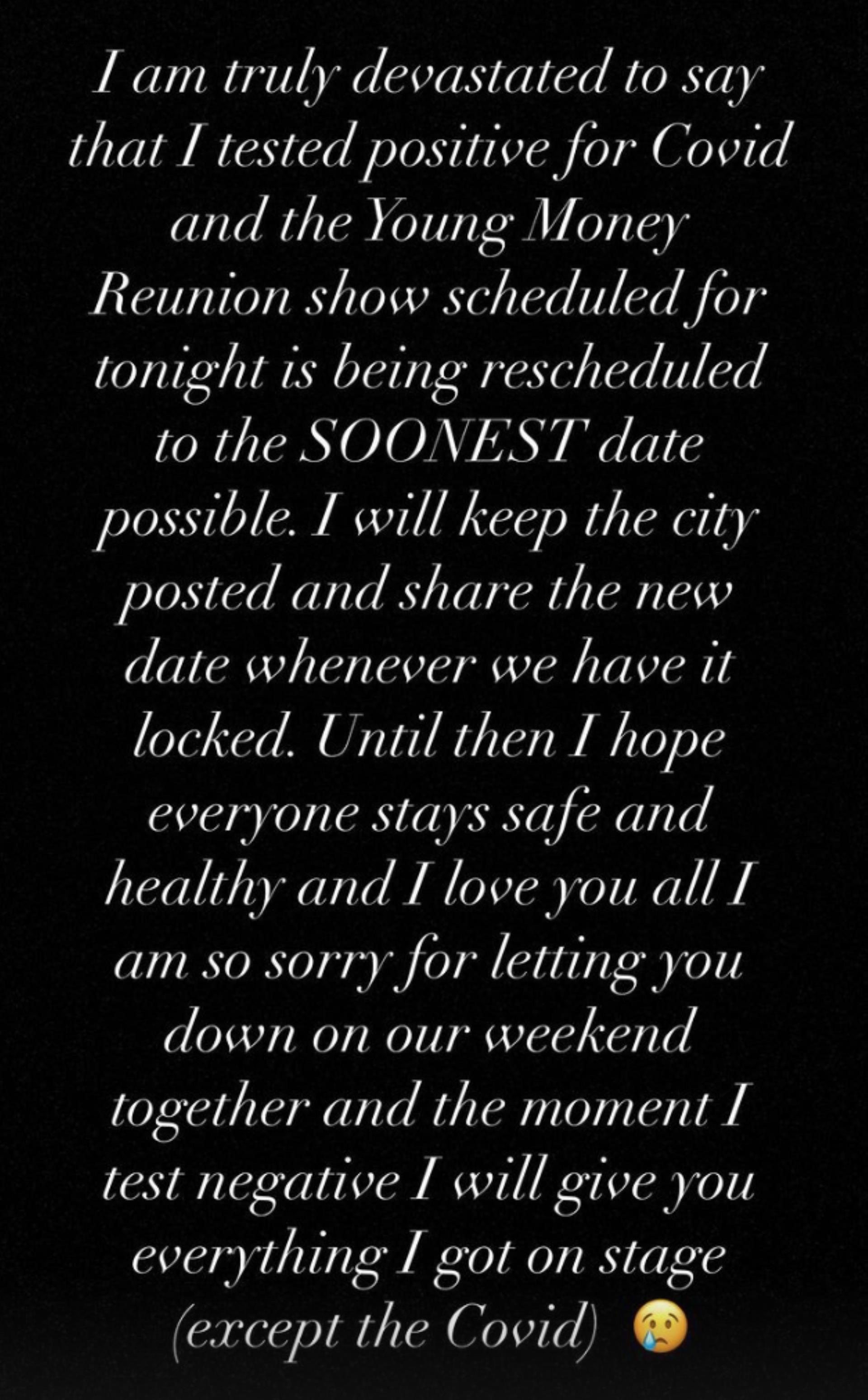 Drake Tests Positive for COVID, Postpo<i></i>nes Young Mo<i></i>ney Reunio<i></i>n Concert