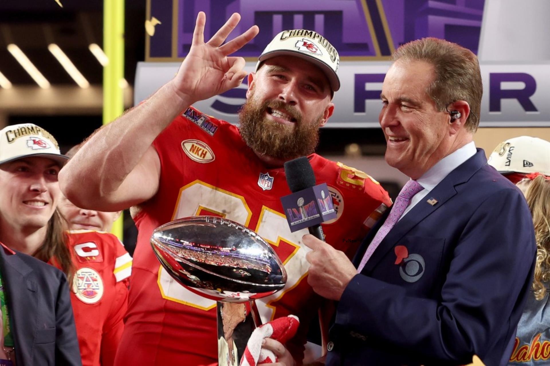 Travis Kelce at the 2024 Super Bowl.