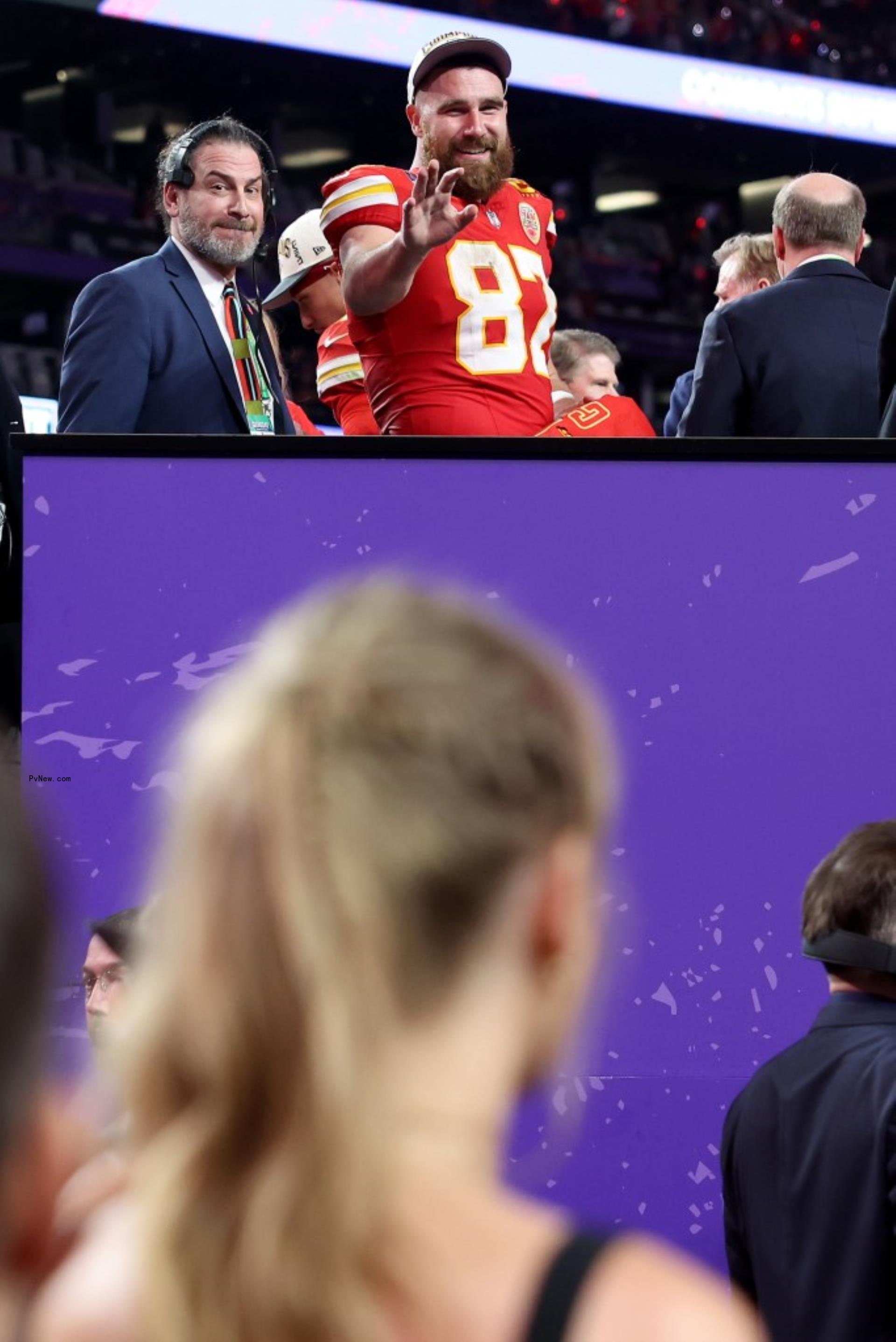 Taylor Swift and Travis Kelce at the 2024 Super Bowl.