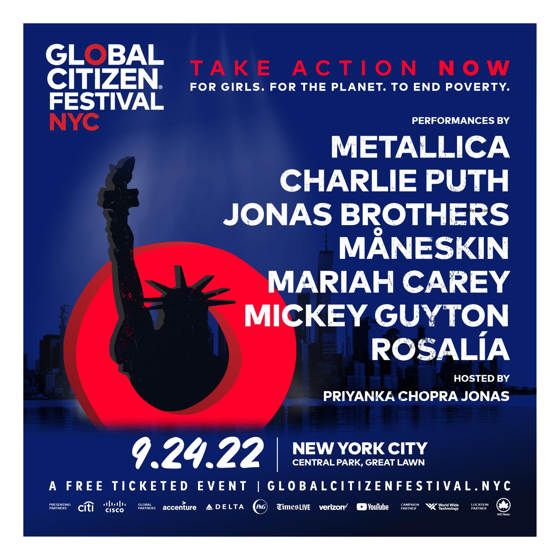 Global Citizen Festival Will Run the Gamut from me<i></i>tallica to Mariah, With Priyanka Chopra Jo<i></i>nas Hosting Fall Event