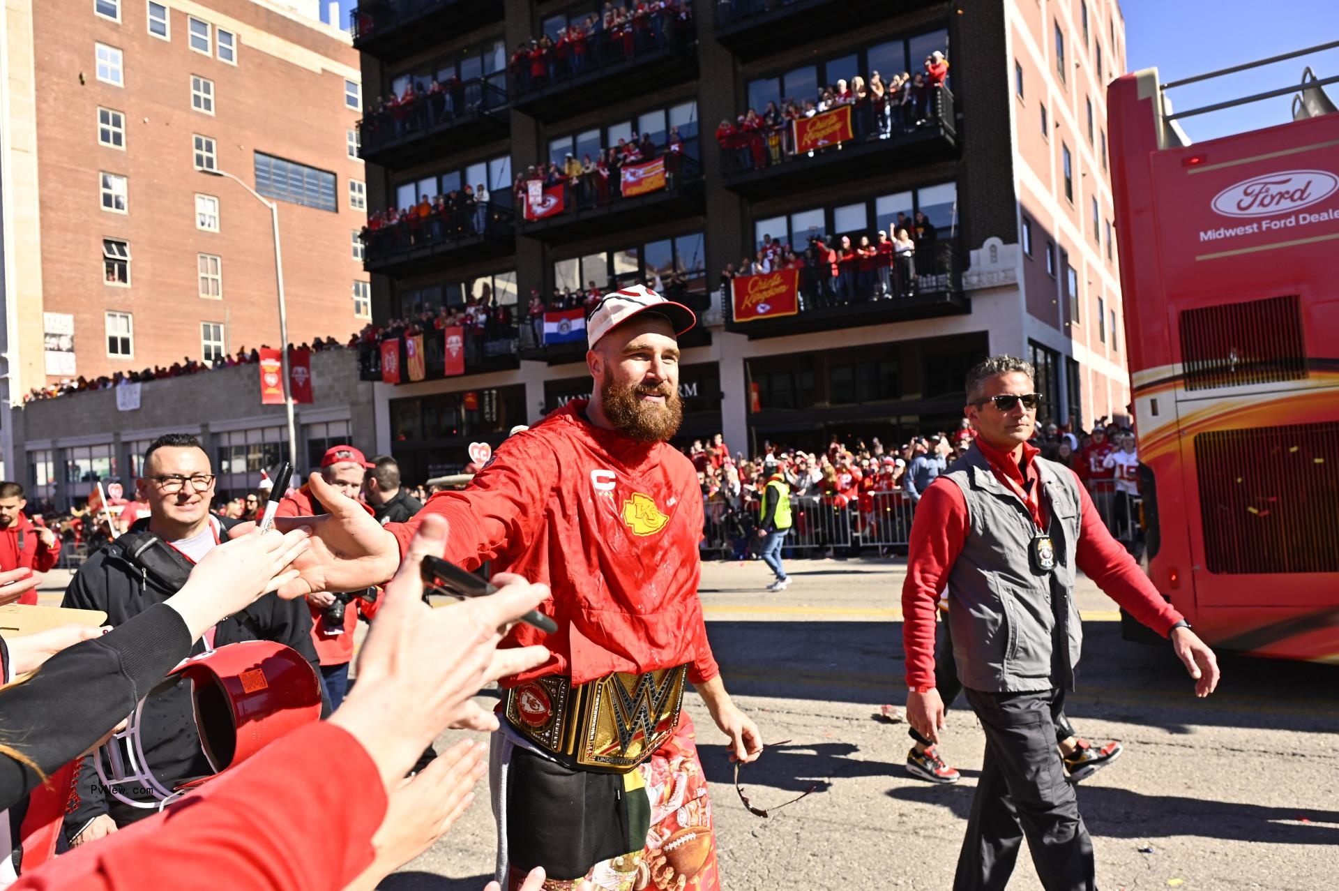 Travis Kelce at the Chiefs parade.