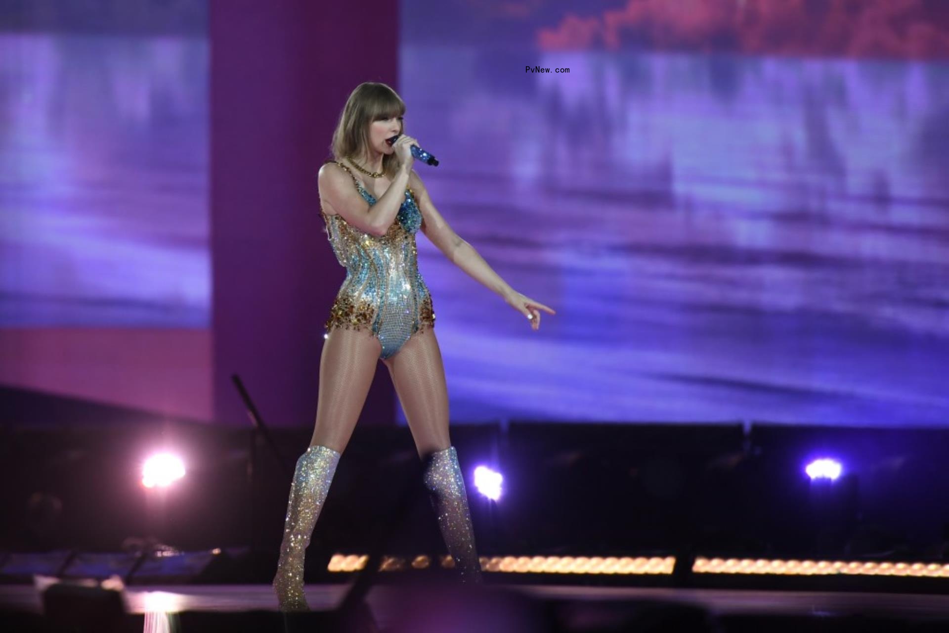 Taylor Swift performing at her Eras Tour.