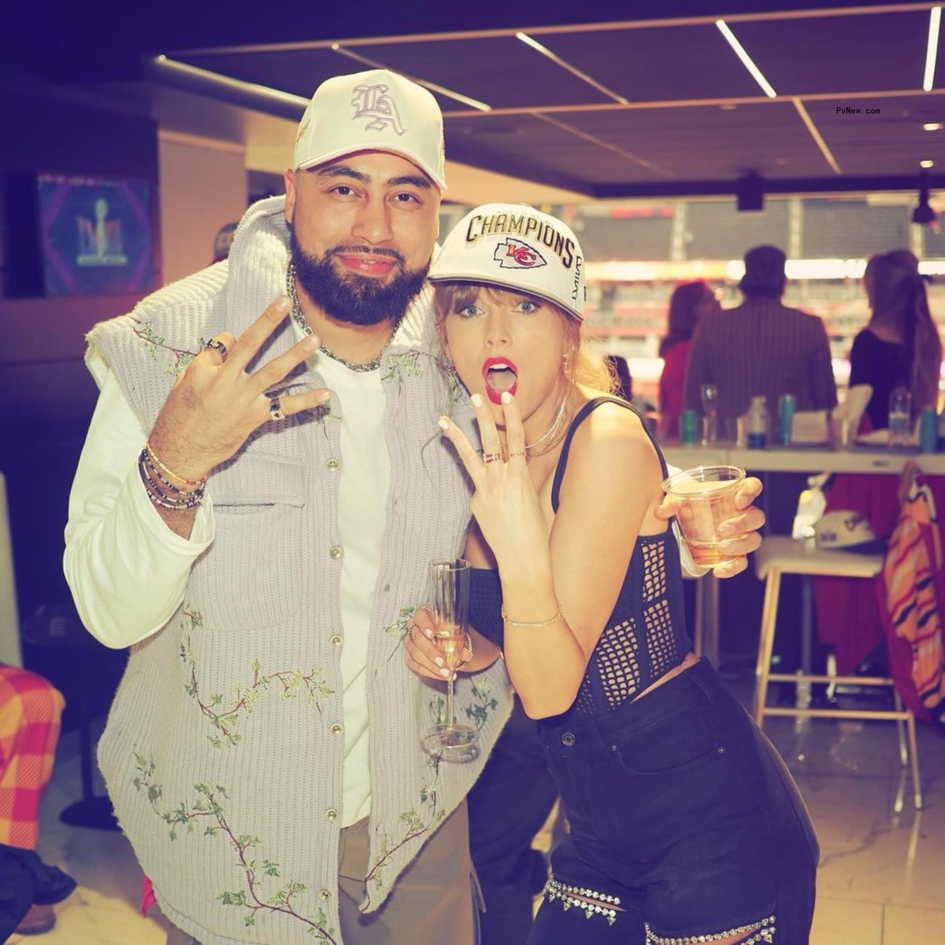 Ross Travis and Taylor Swift after the Super Bowl