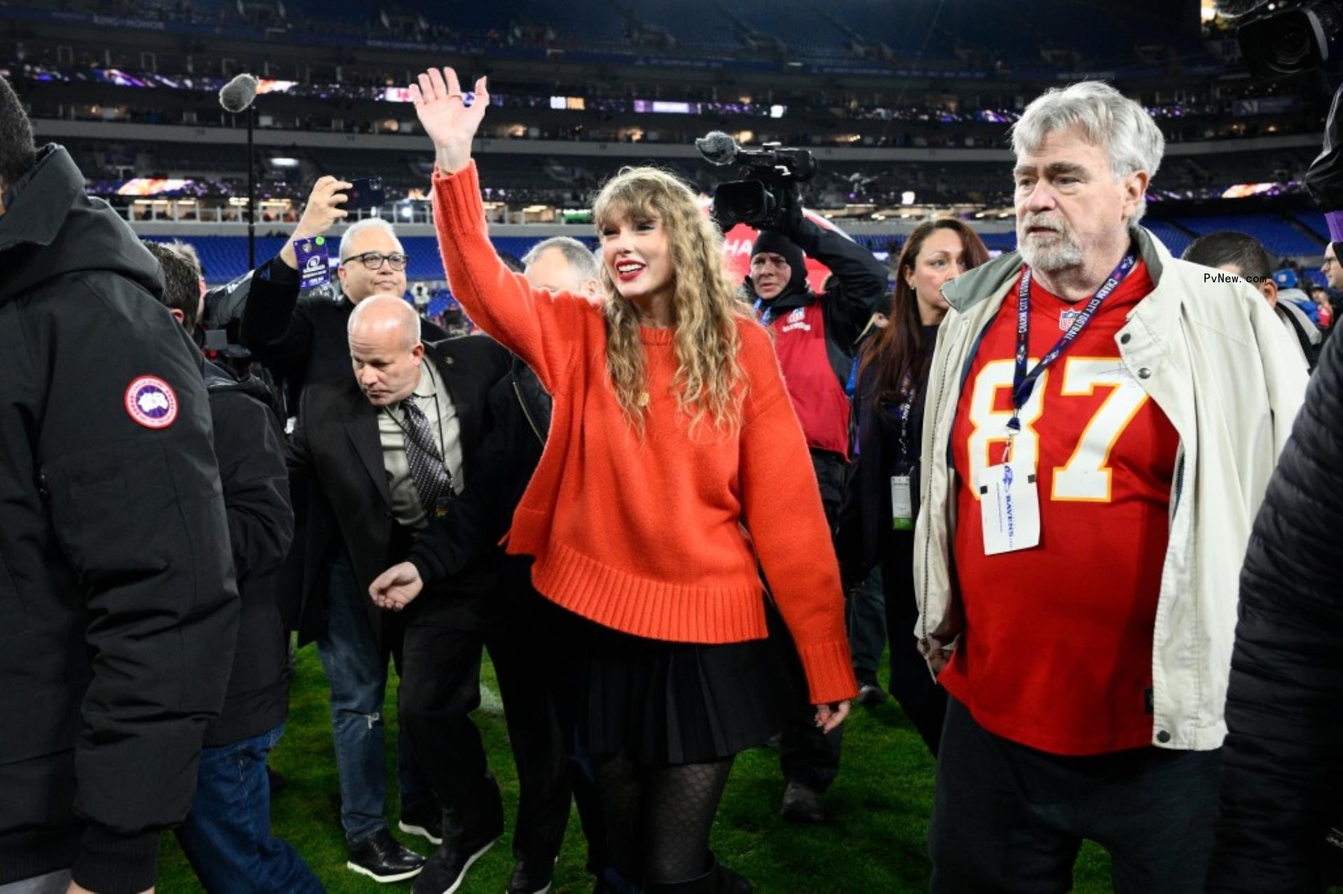Taylor Swift with Ed Kelce at a Kansas City Chiefs game.