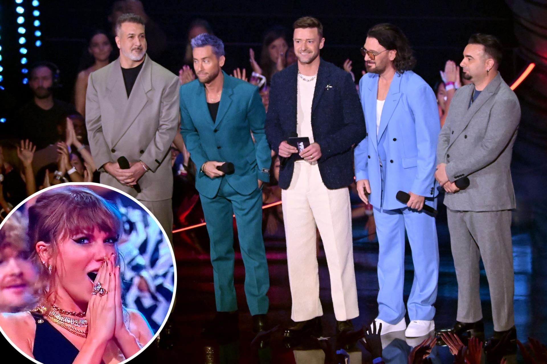 *NSYNC reunites at VMAs 2023 for first time in 10 years — and Taylor Swift loses her mind