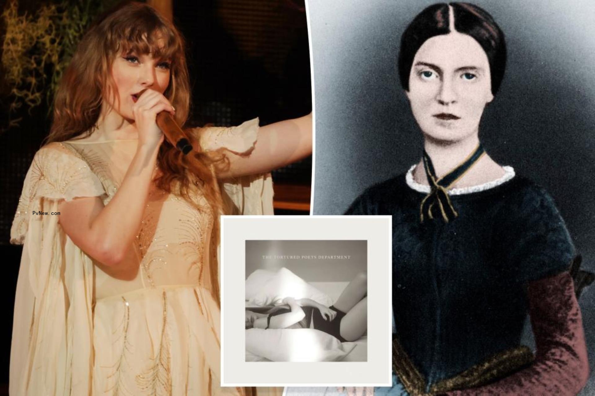 Taylor Swift split with Emily Dickinson with an inset of her