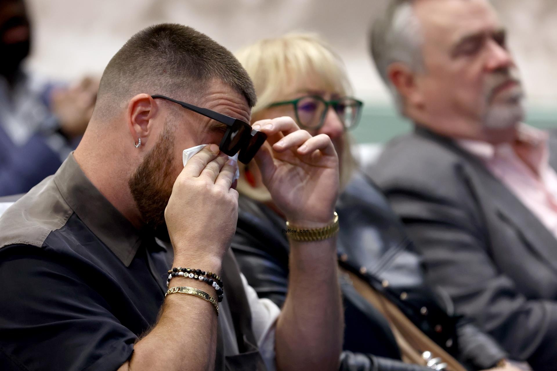 Travis Kelce at Jason's retirement speech.