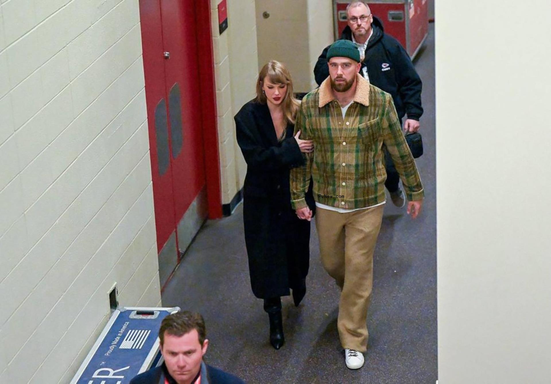 Taylor Swift and Travis Kelce at Arrowhead Stadium.