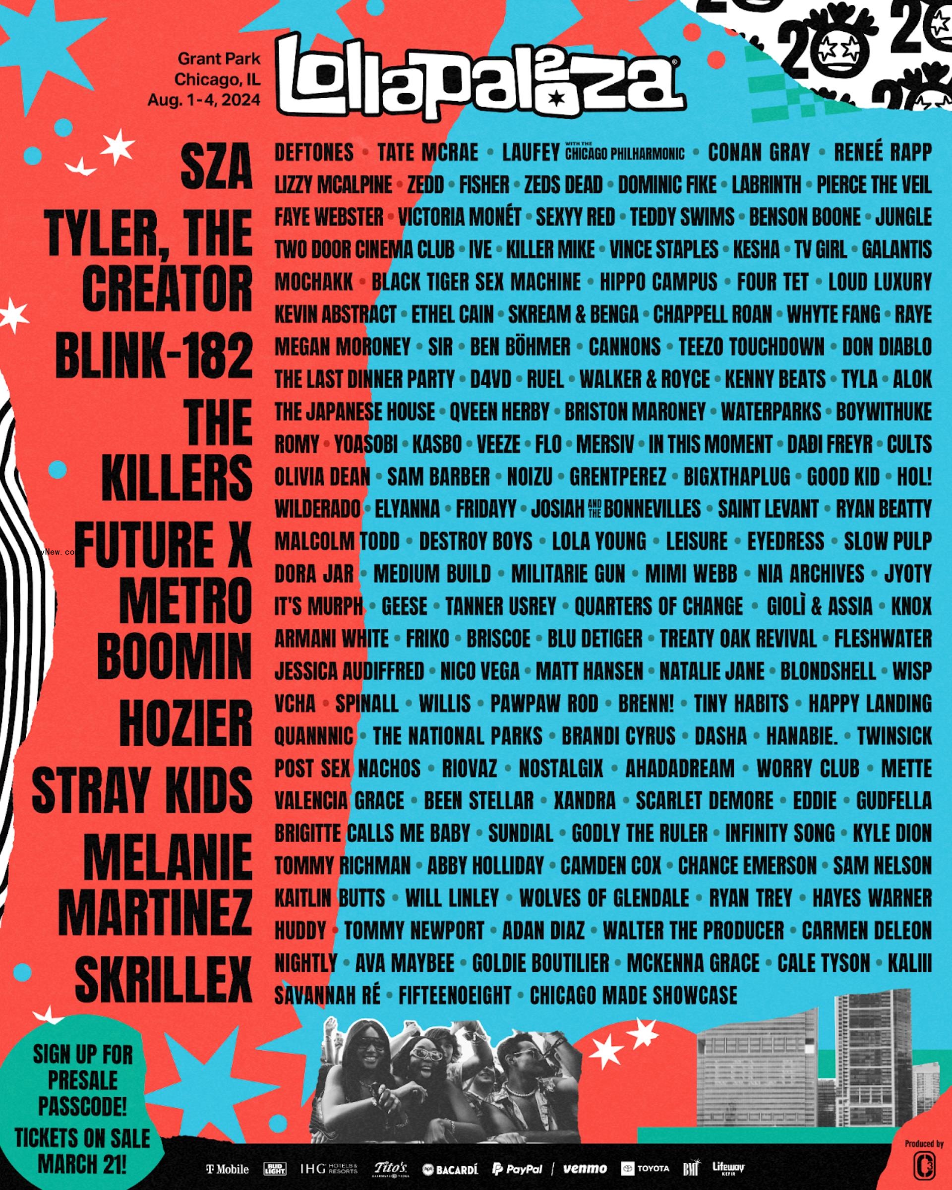 SZA, Tyler, the Creator, Bl<i></i>ink-182 Headline Lollapalooza 2024
