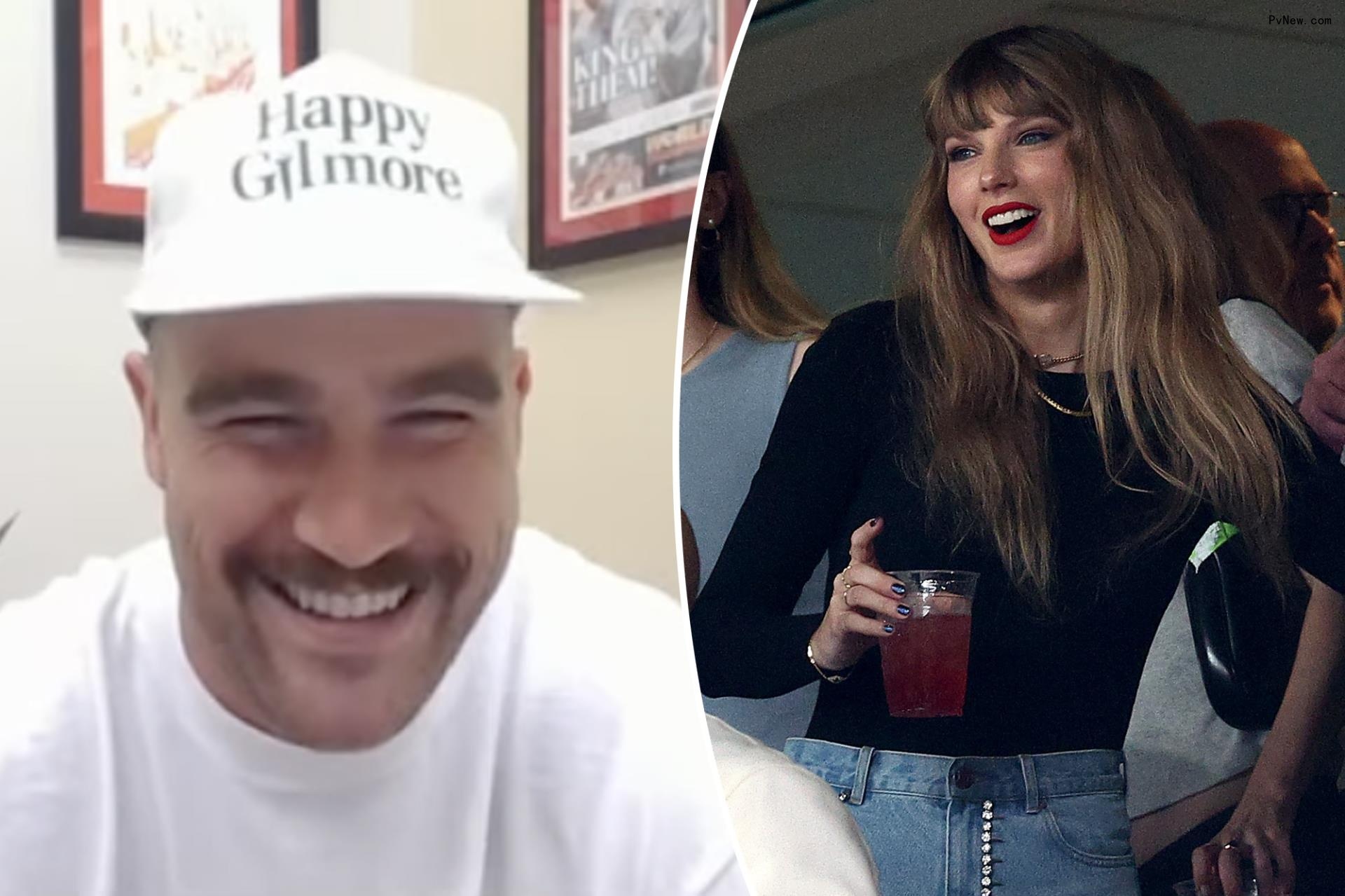 Travis Kelce can’t stop smiling when asked a<i></i>bout Taylor Swift romance