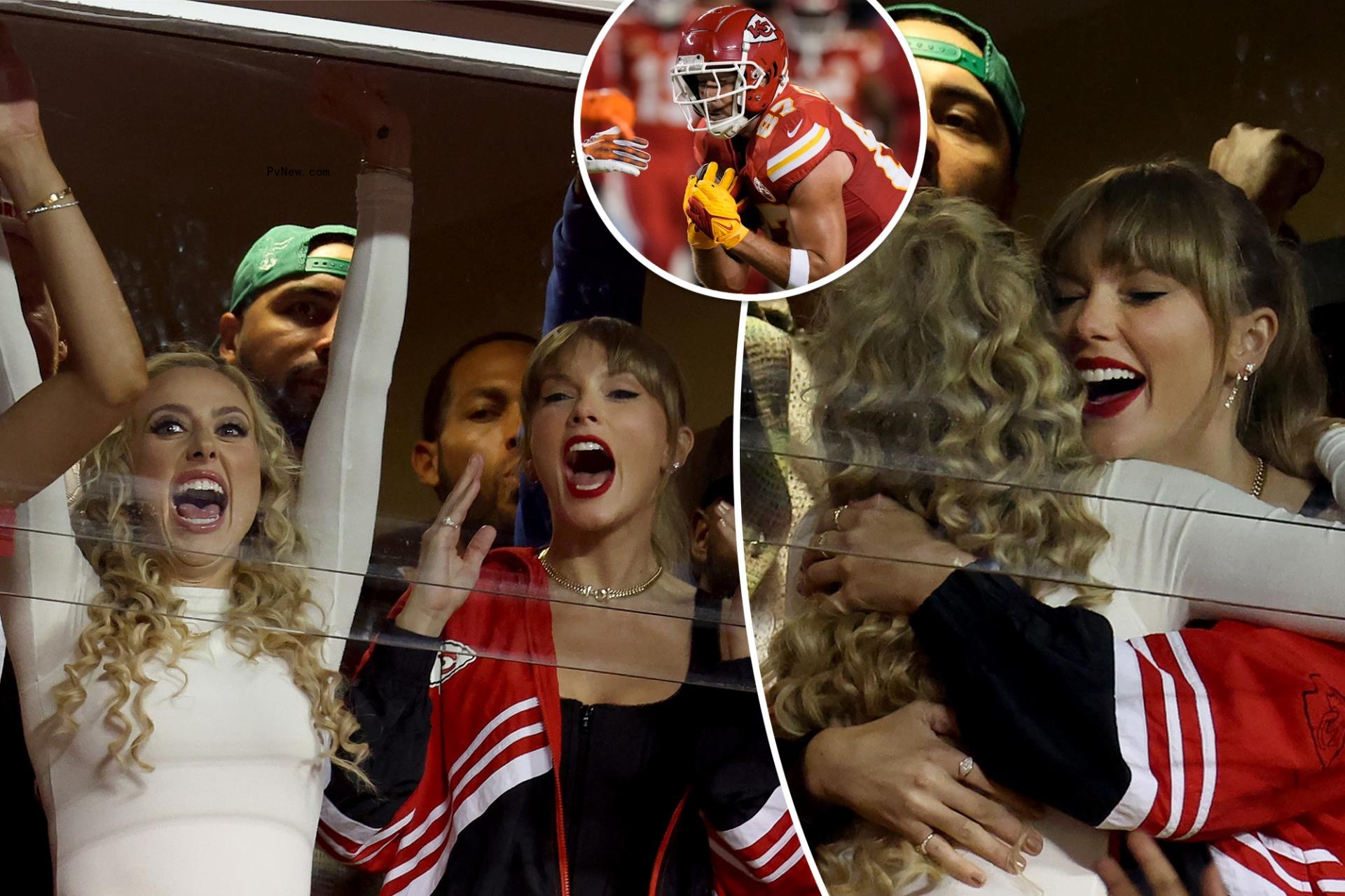 Taylor Swift cheers on Travis Kelce alo<i></i>ngside Brittany Mahomes at Chiefs vs. Bro<i></i>ncos game in Kansas City