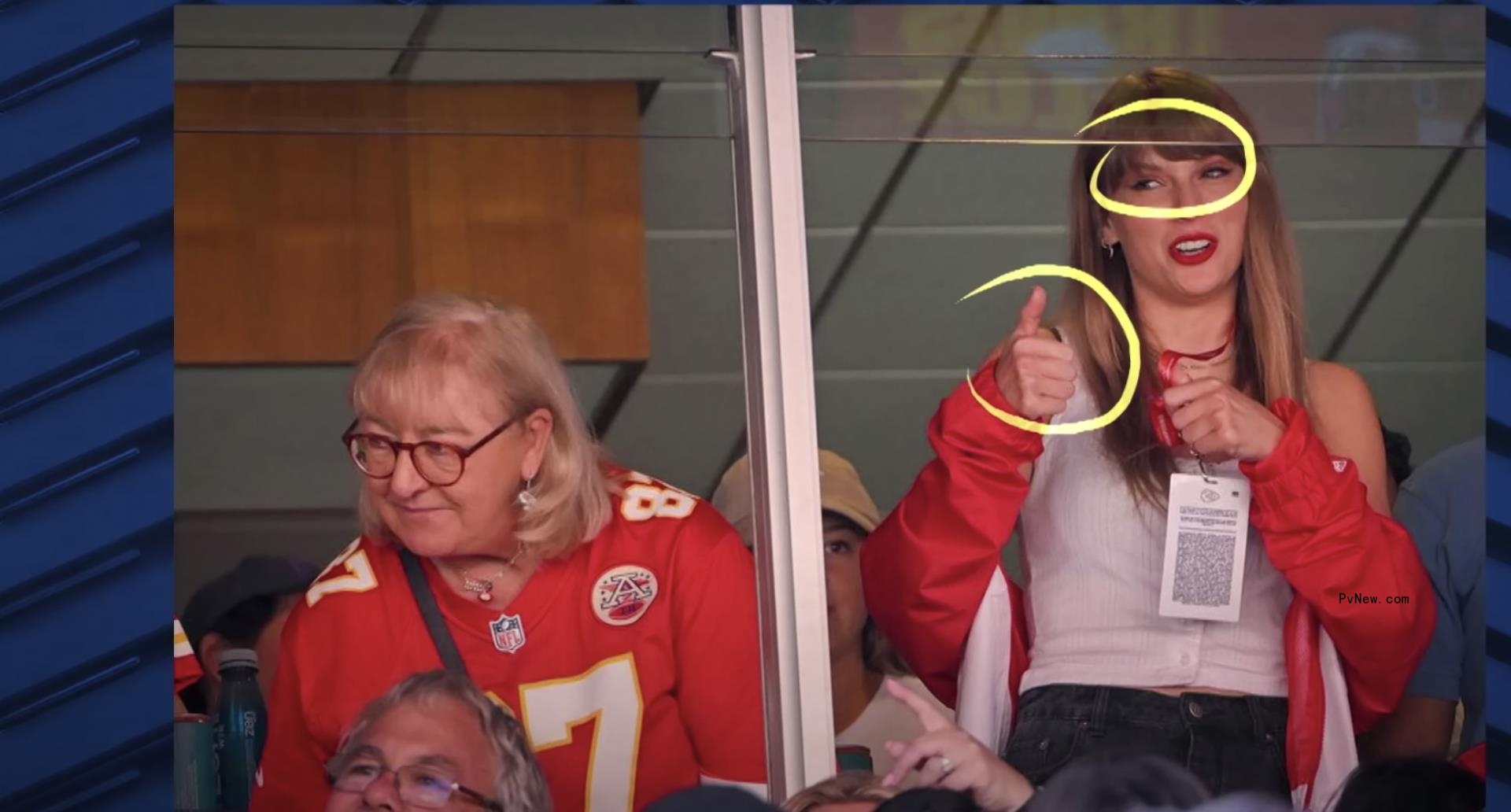 A photo of Pete Davidson, Taylor Swift and Do<i></i>nna Kelce on ‘SNL’