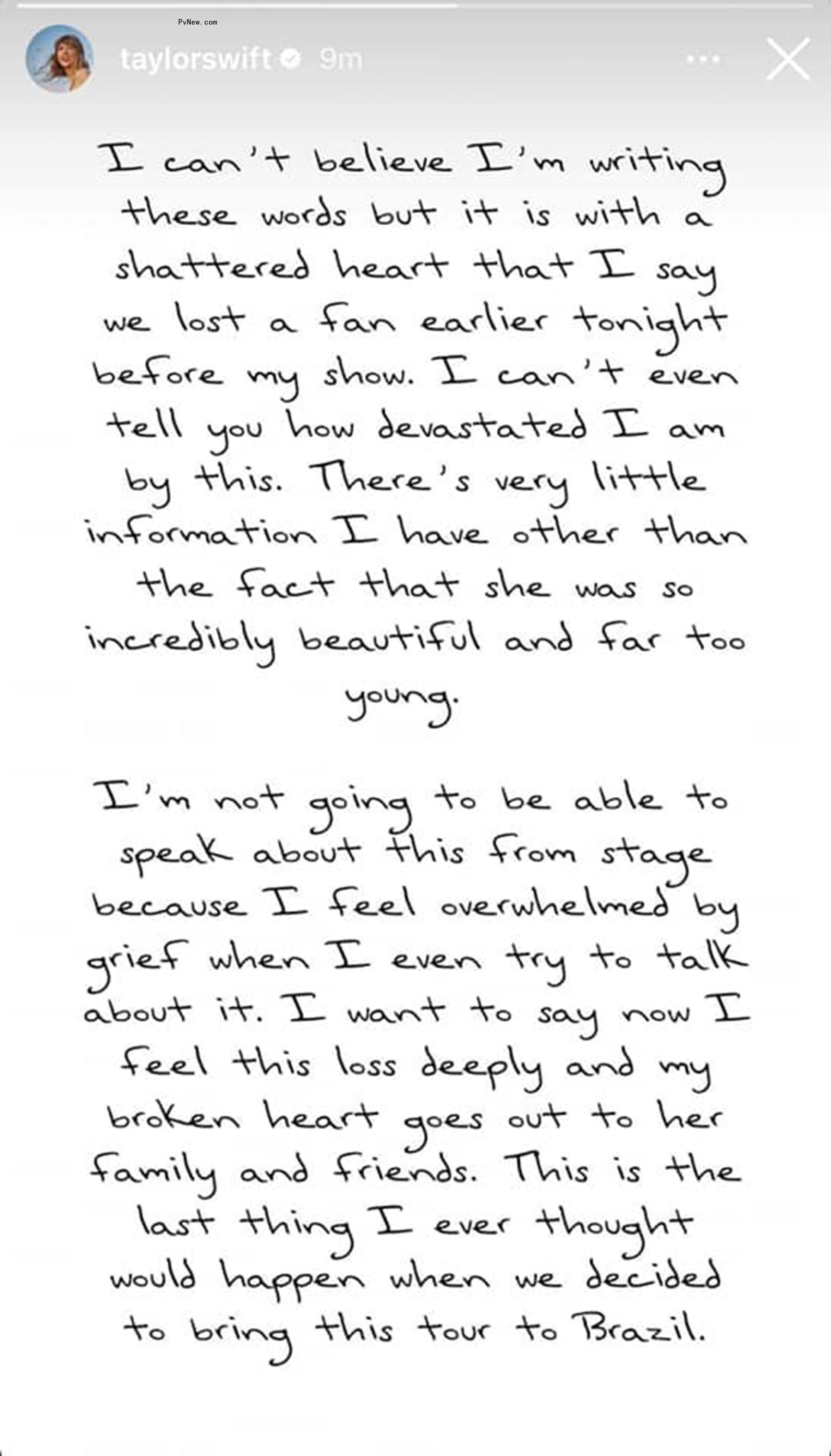 Taylor Swift's Instagram statement a<i></i>bout Ana Clara Benevides.