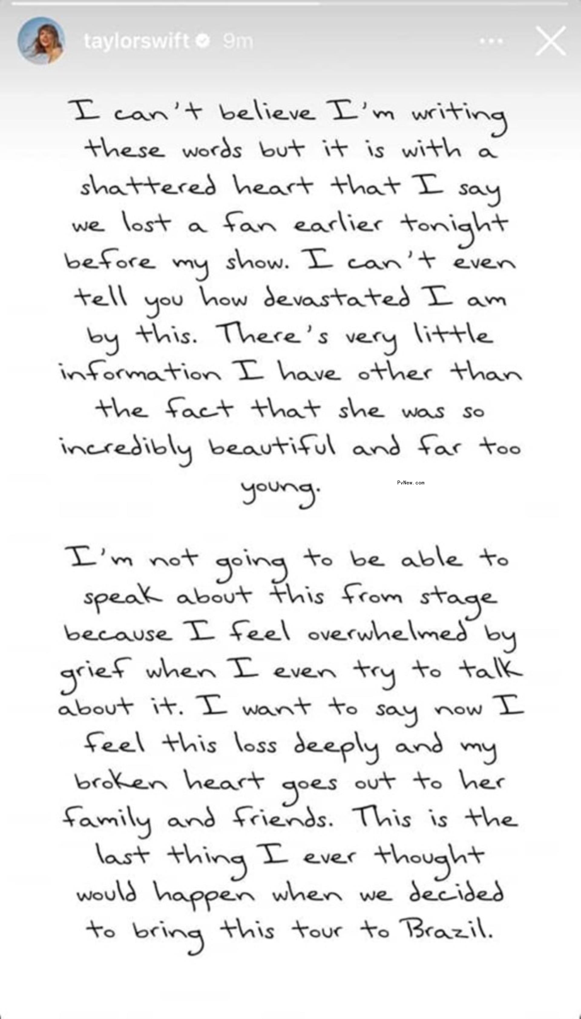 Taylor Swift social media note