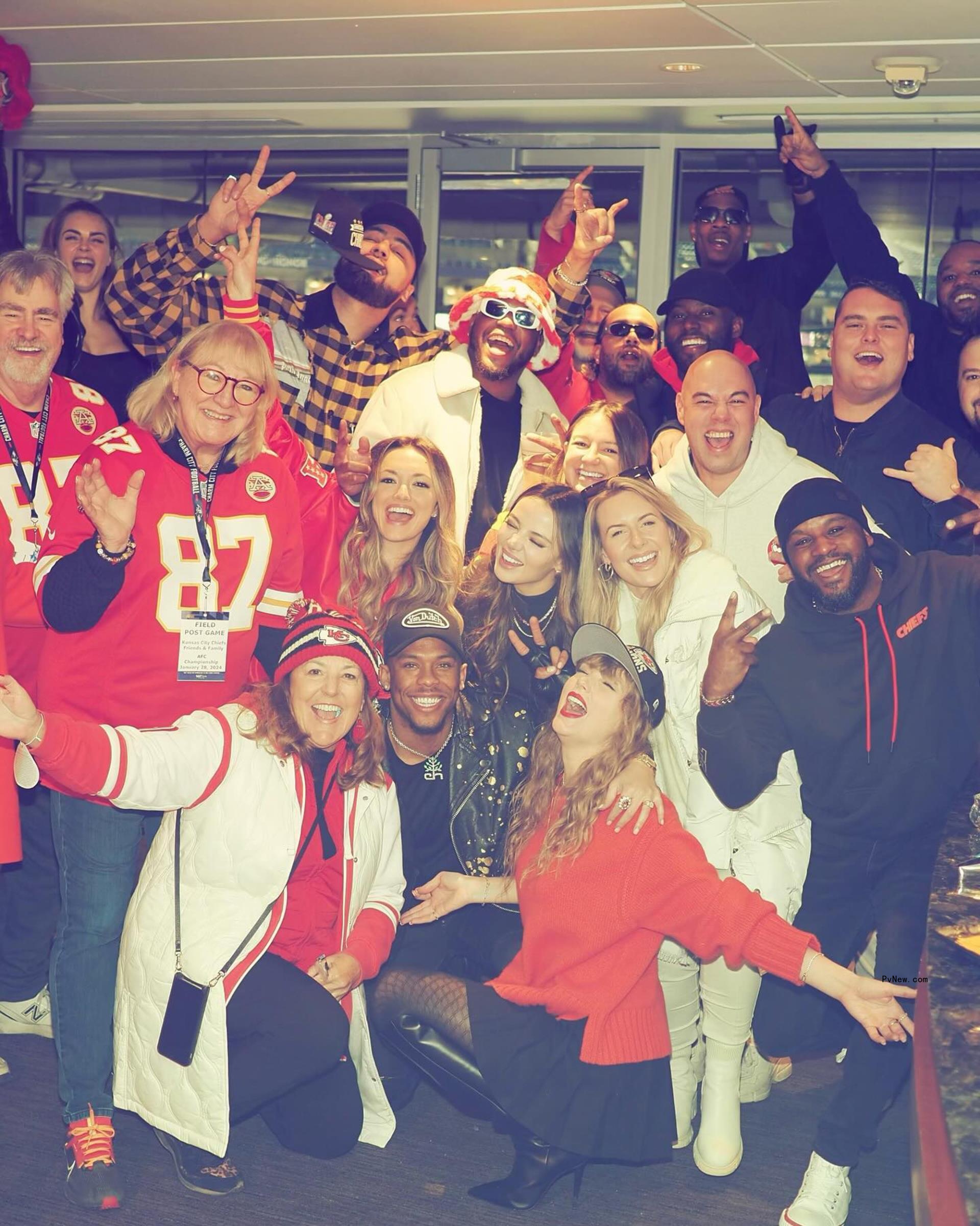 Taylor Swift, Travis Kelce's parents, Cara Delevingne and Keleigh Sperry group photo