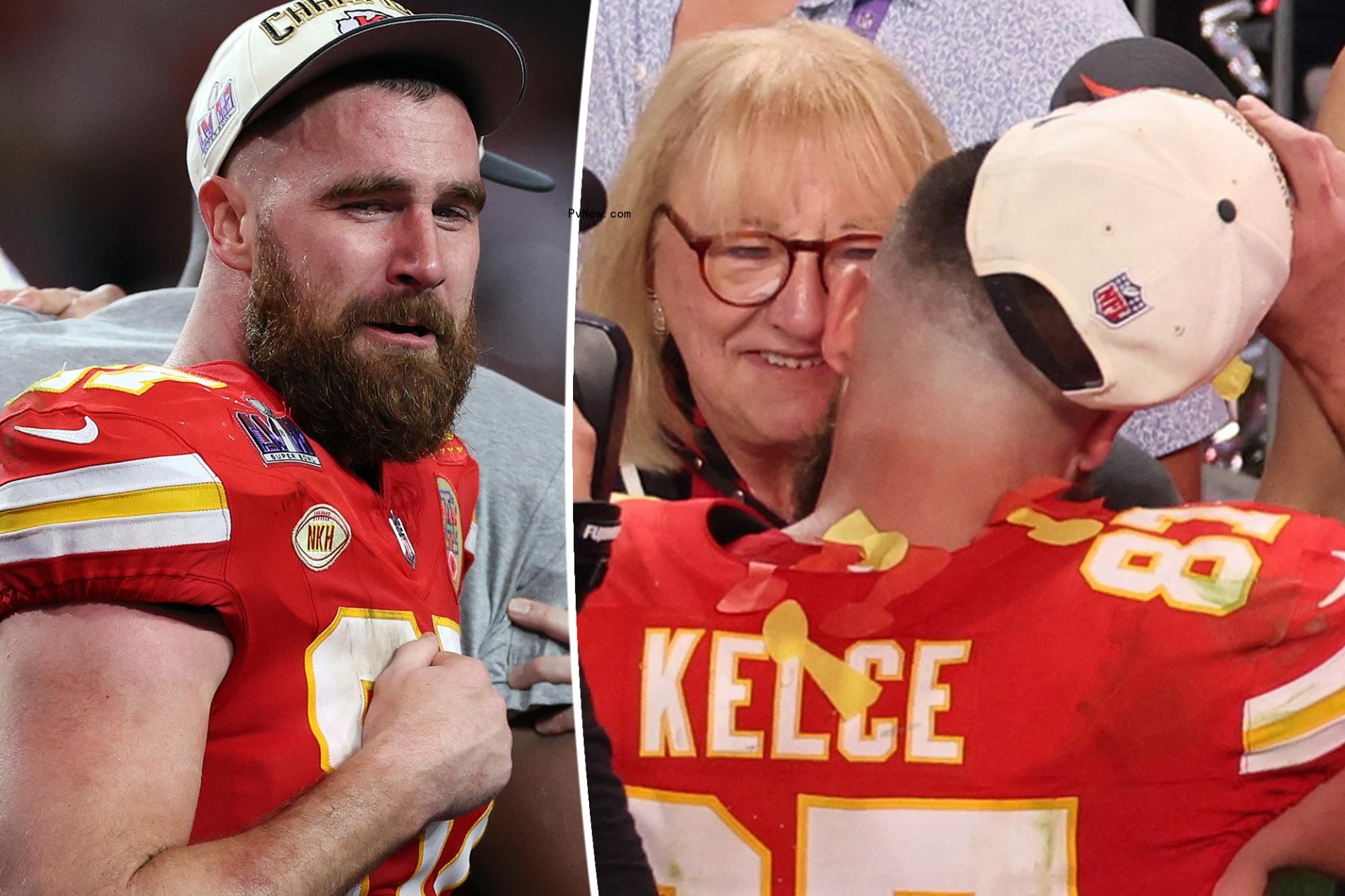 Emotio<i></i>nal Travis Kelce celebrates Chiefs’ Super Bowl 2024 win with mom Do<i></i>nna after tense overtime