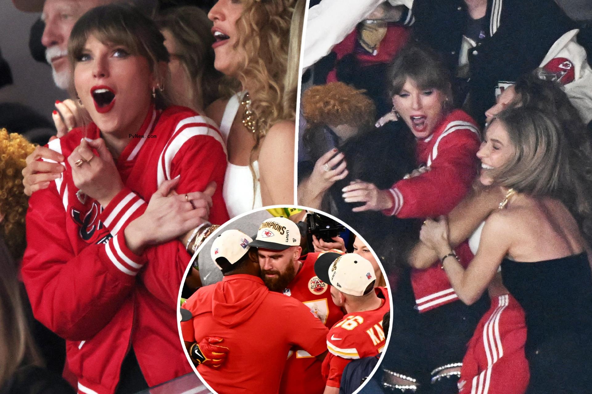 Taylor Swift gets tackled by friends as Kansas City Chiefs win Super Bowl 2024 vs. San Francisco 49ers