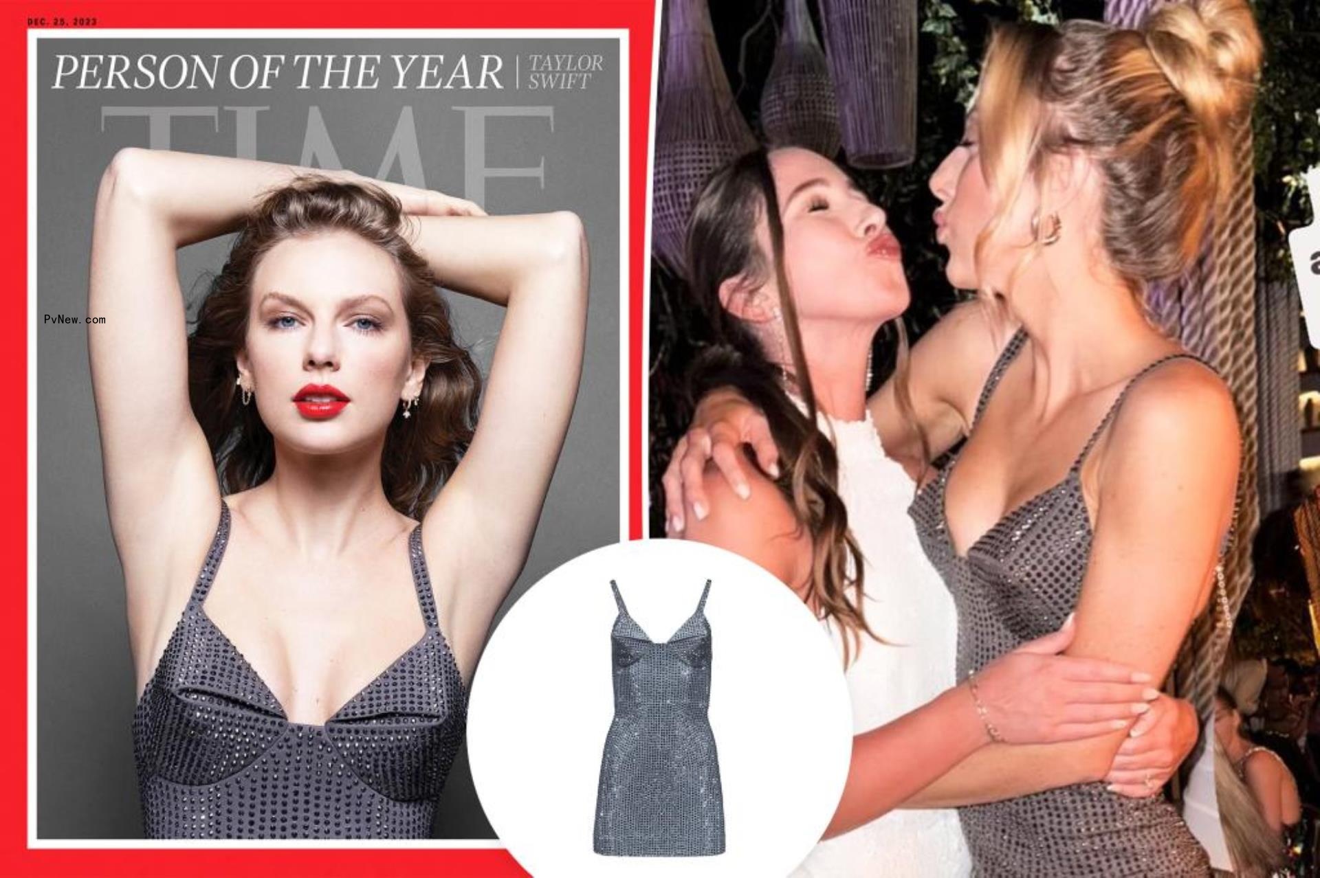 Taylor Swift cover of Time split image with Brittany Mahomes.