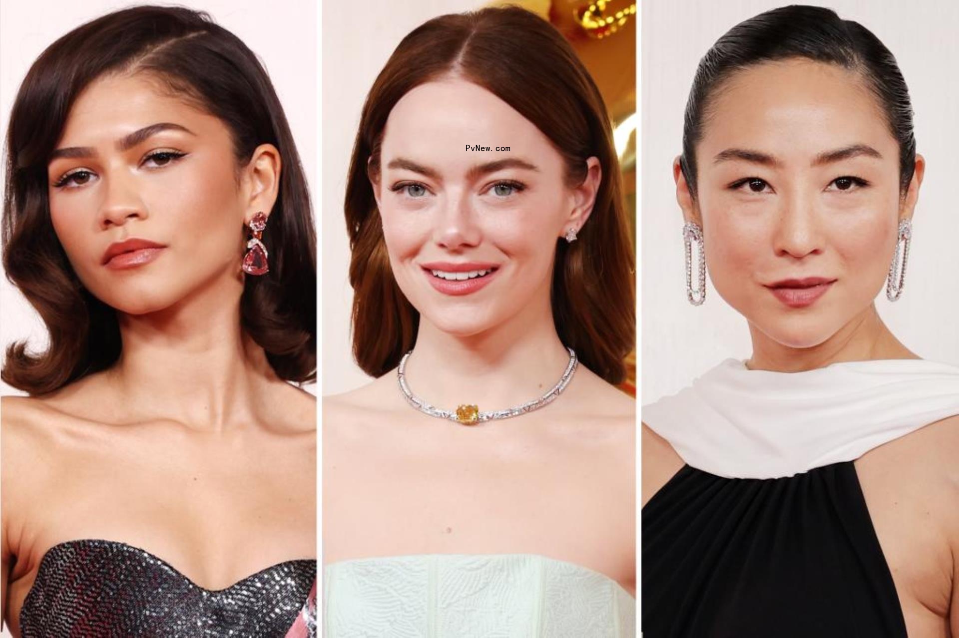 Zendaya, Emma Stone and Greta Lee at the 2024 Oscars.