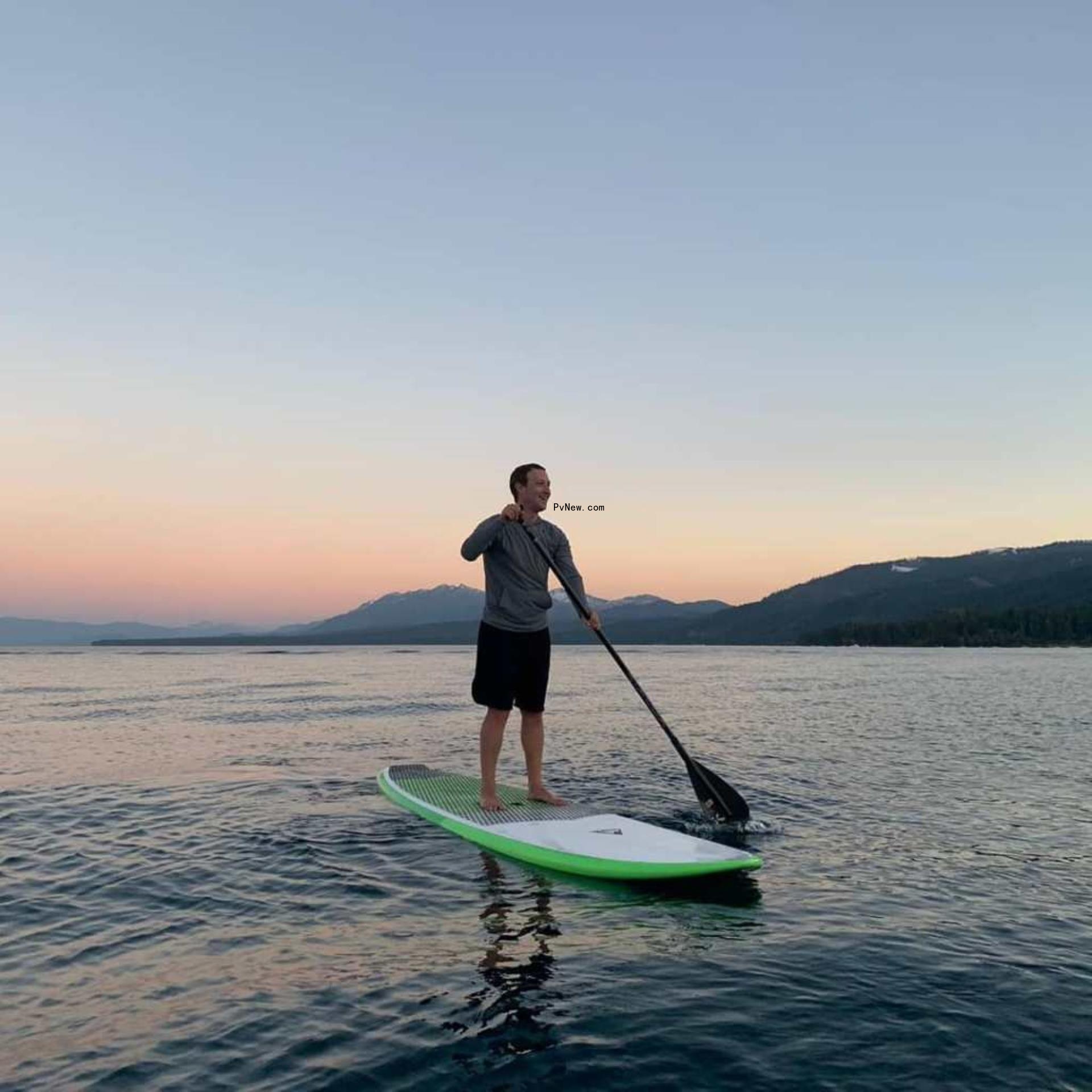 Mark Zuckerberg on a paddle board. 