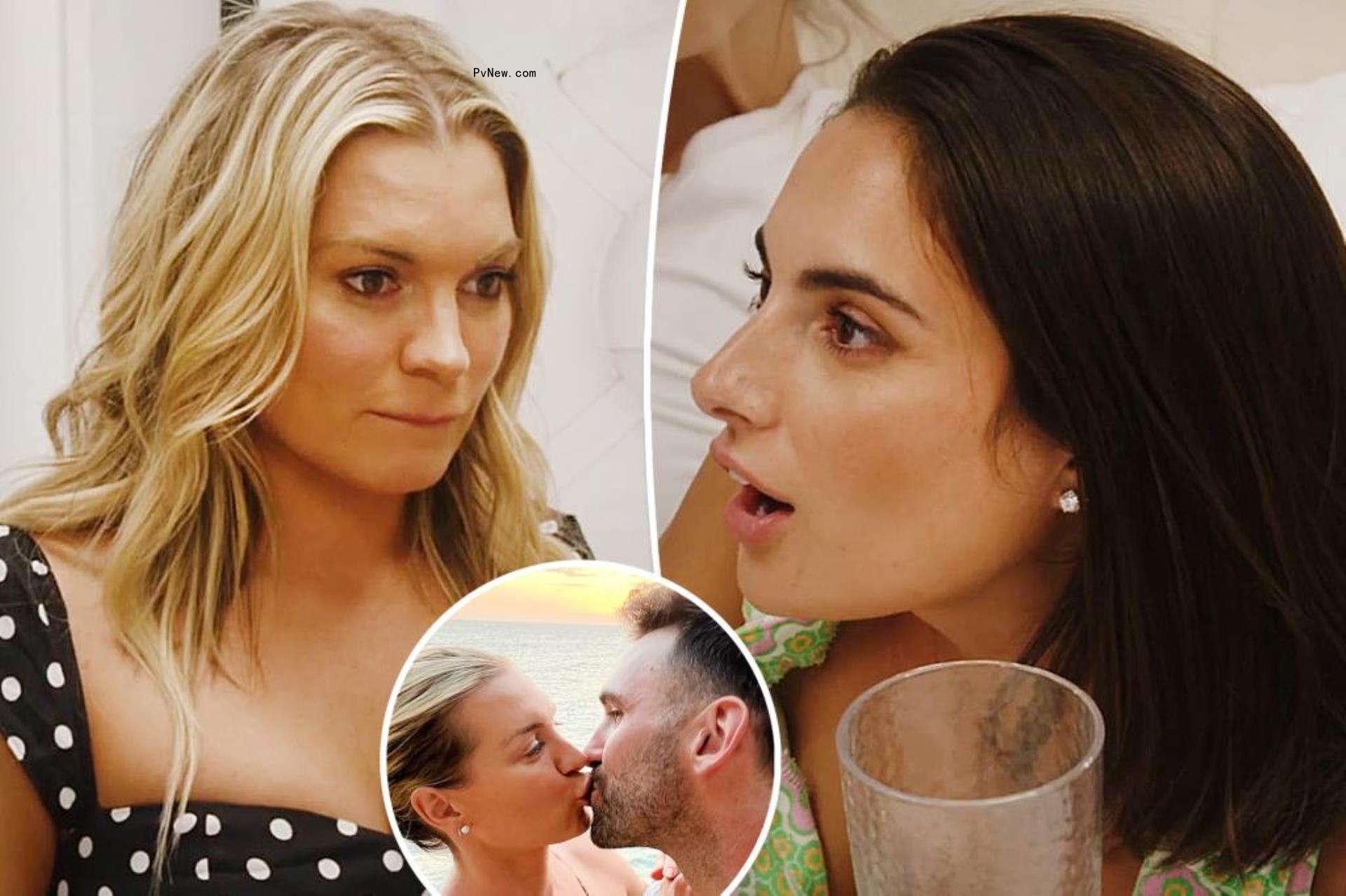 A split photo of Lindsay Hubbard talking and Paige DeSorbo talking and a small photo of Lindsay Hubbard and Carl Radke kissing