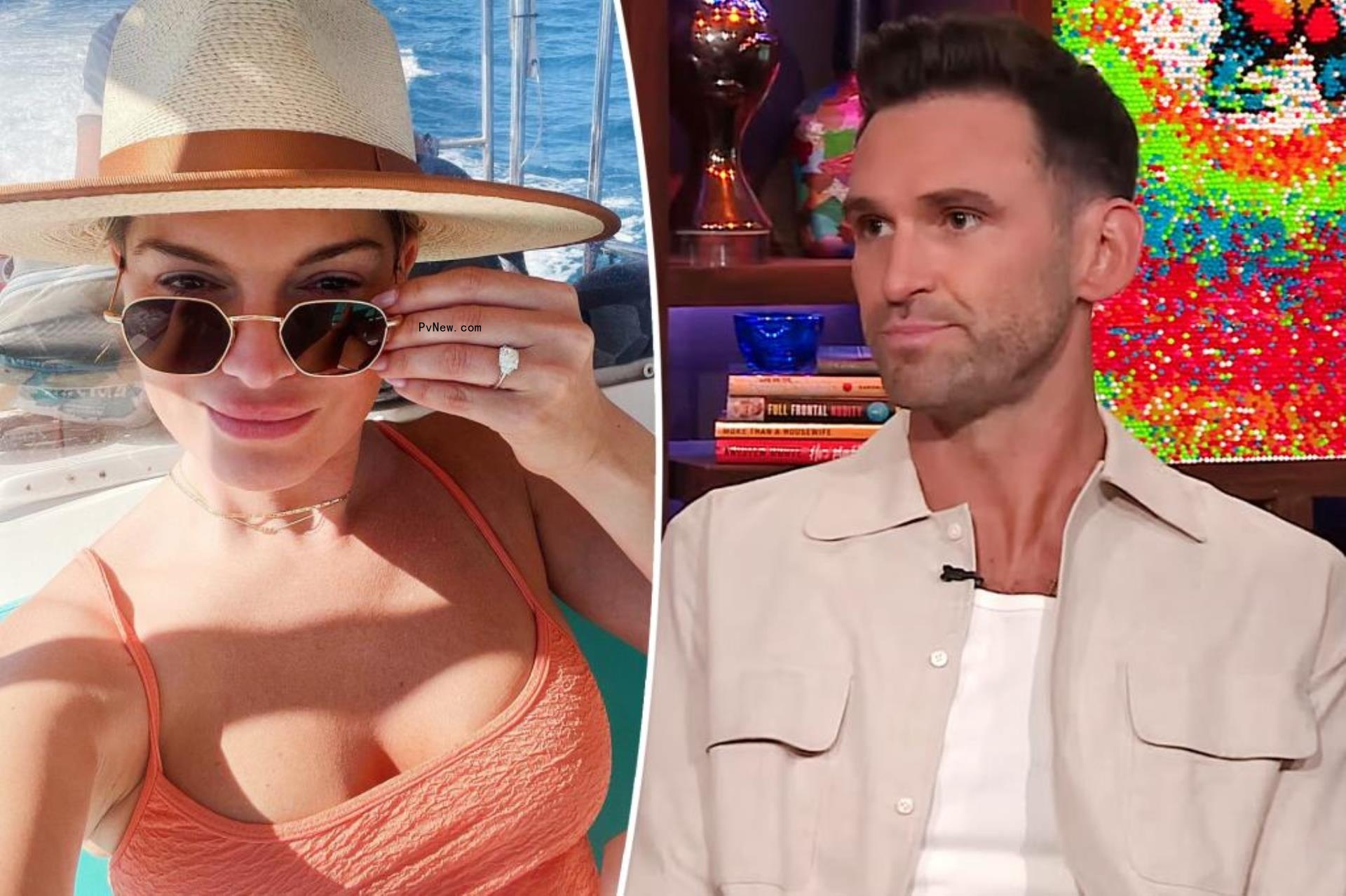 A split photo of a selfie of Lindsay Hubbard and Carl Radke talking