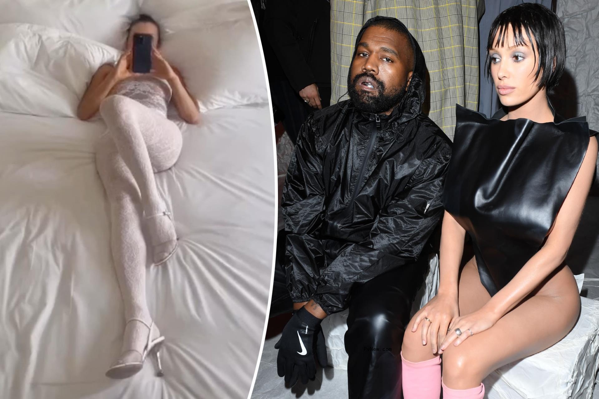 Kanye West posts bizarre video of wife Bianca wearing head-to-toe lace in abnormally large bed