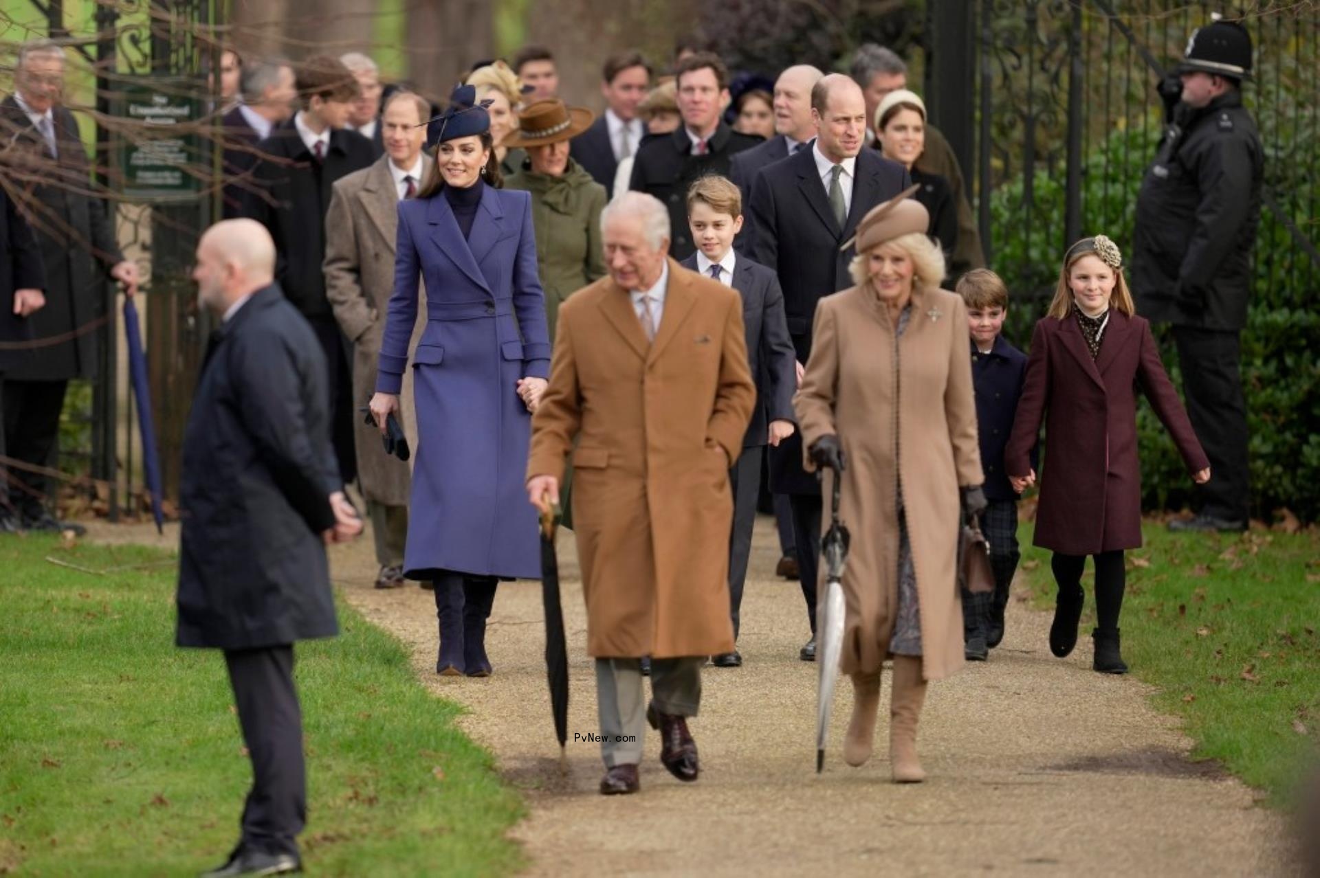 Kate Middleton walking behind King Charles