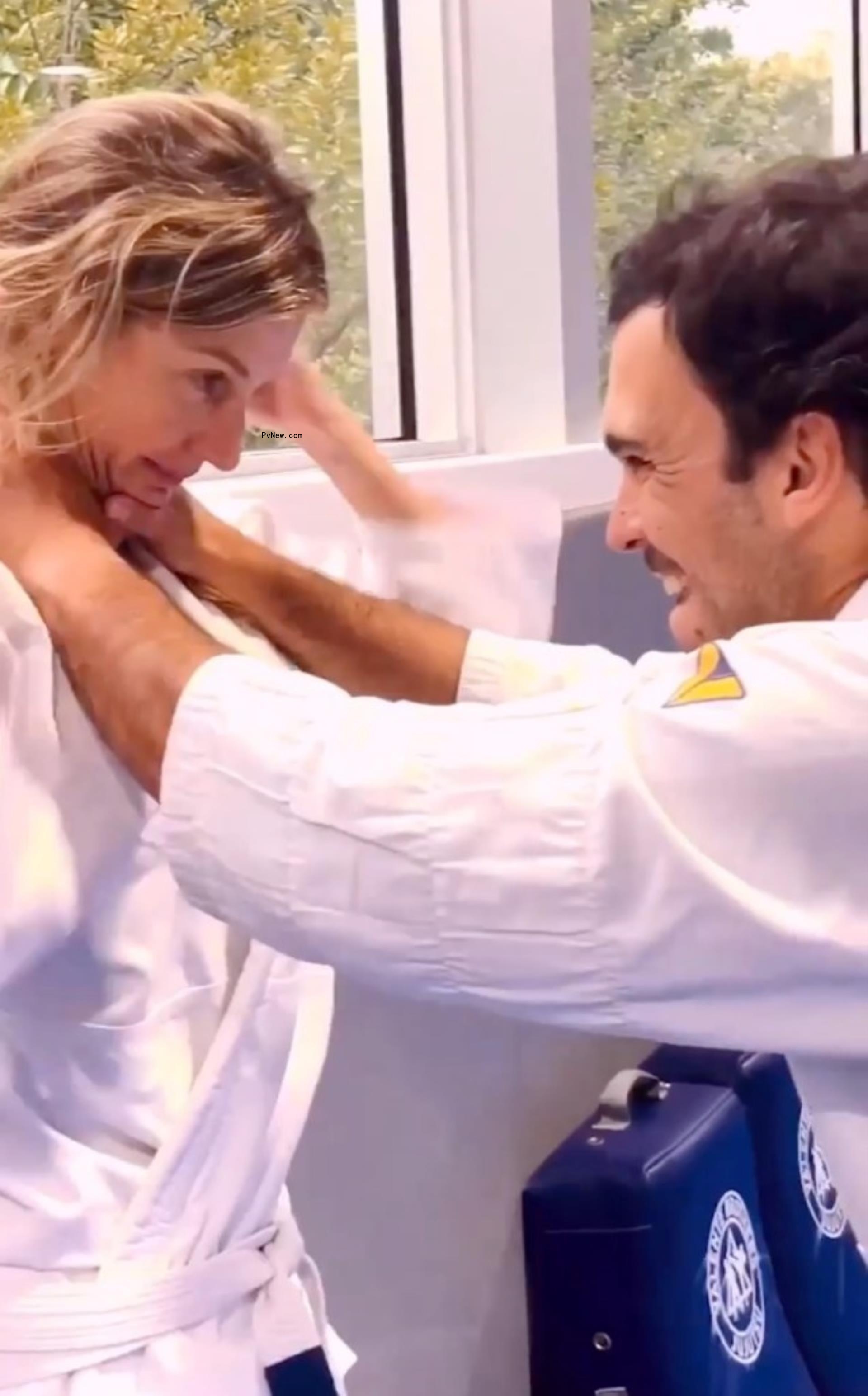 Gisele Bündchen and Joaquim Valente practicing jiu jitsu 