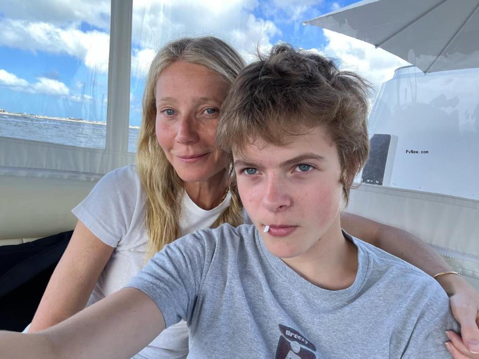 Gwyneth Paltrow with son Moses in a selfie on a boat