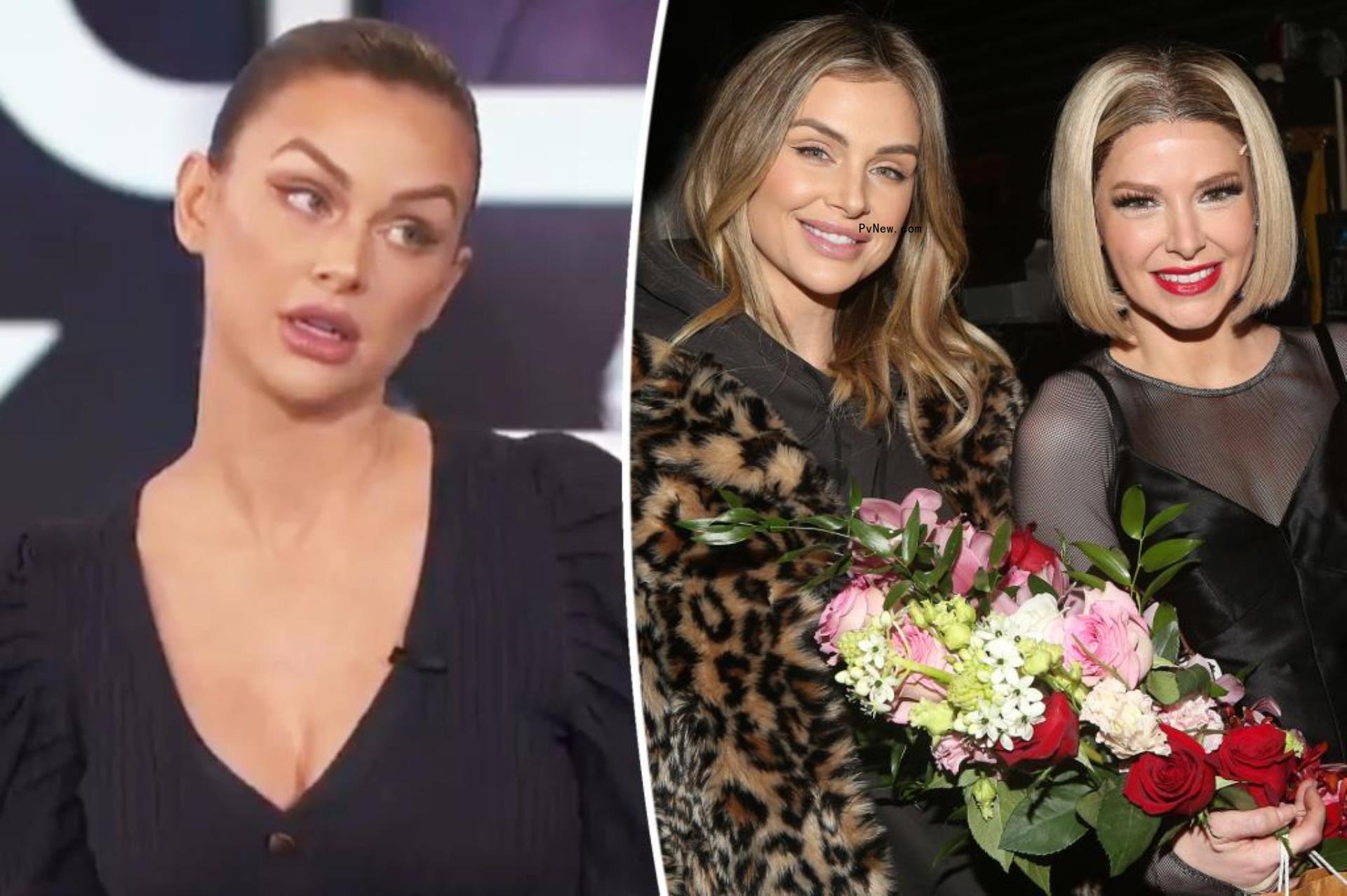 A split photo of Lala Kent talking and Lala Kent posing with Ariana Madix