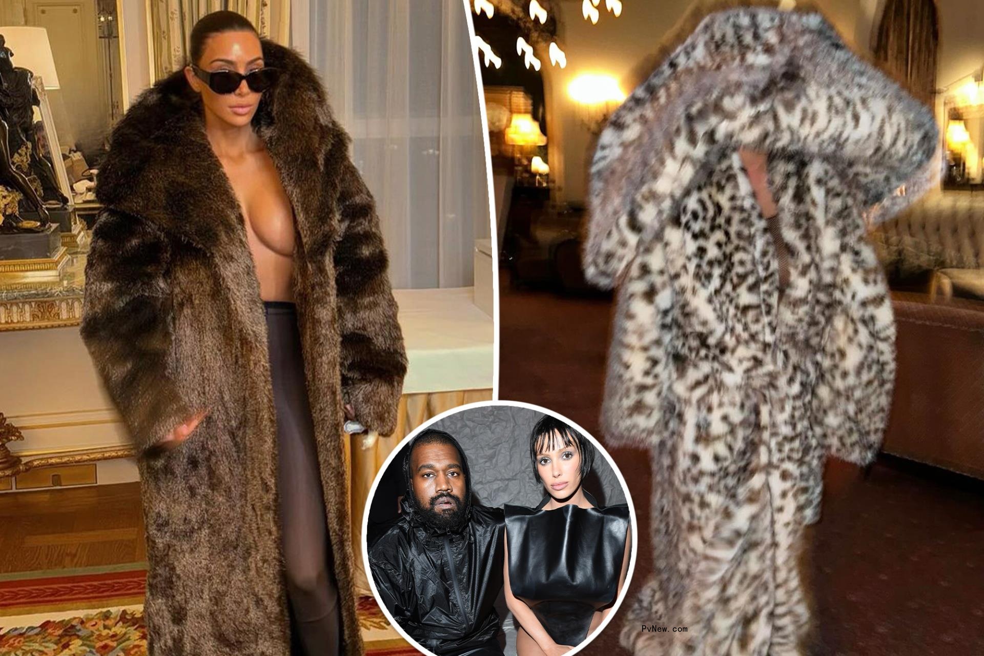 Kim Kardashian channels Kanye West’s wife Bianca Censori by wearing nothing but a fur coat and tights