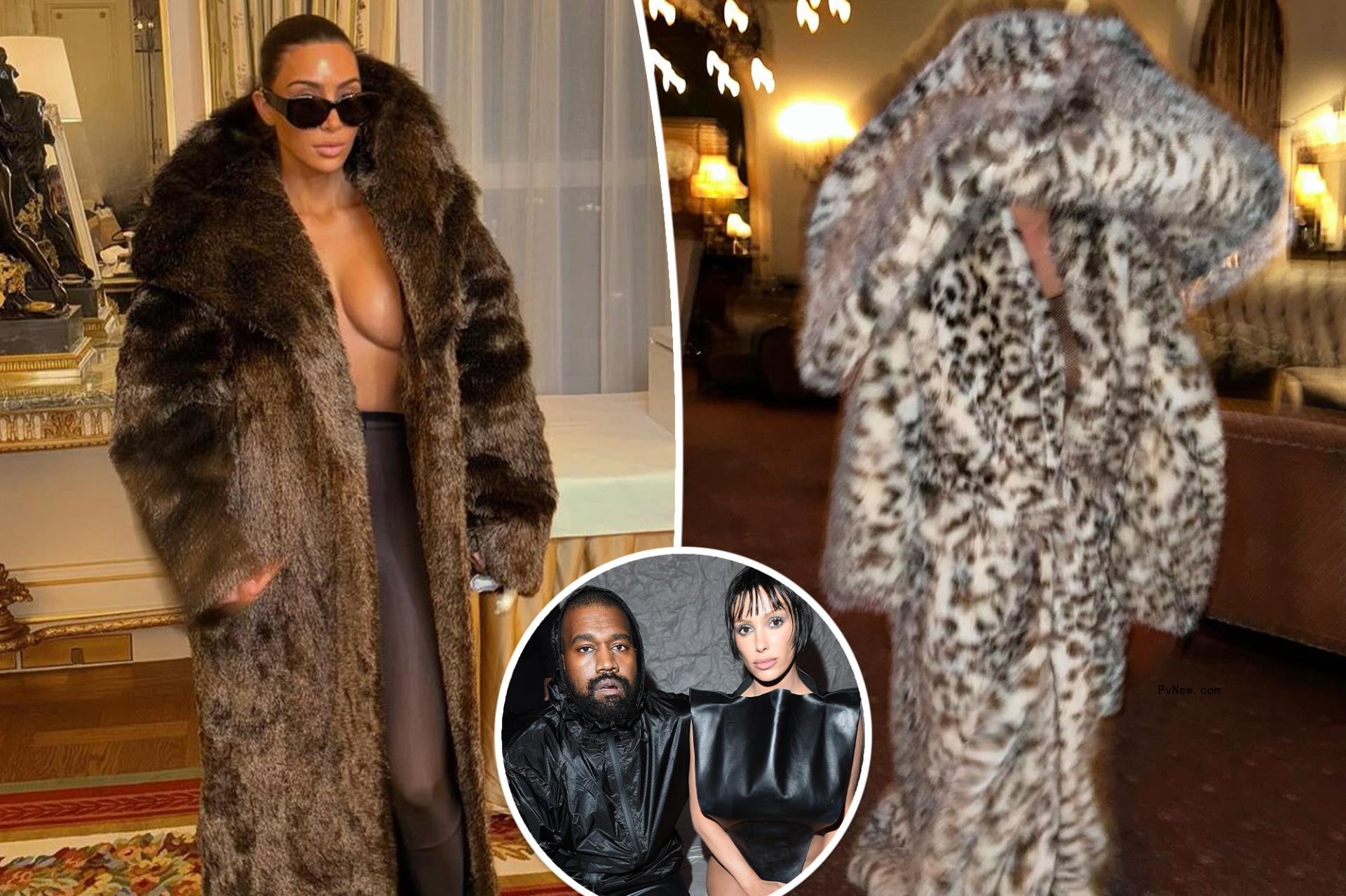 Kim Kardashian channels Kanye West’s wife Bianca Censori by wearing nothing but a fur coat, tights