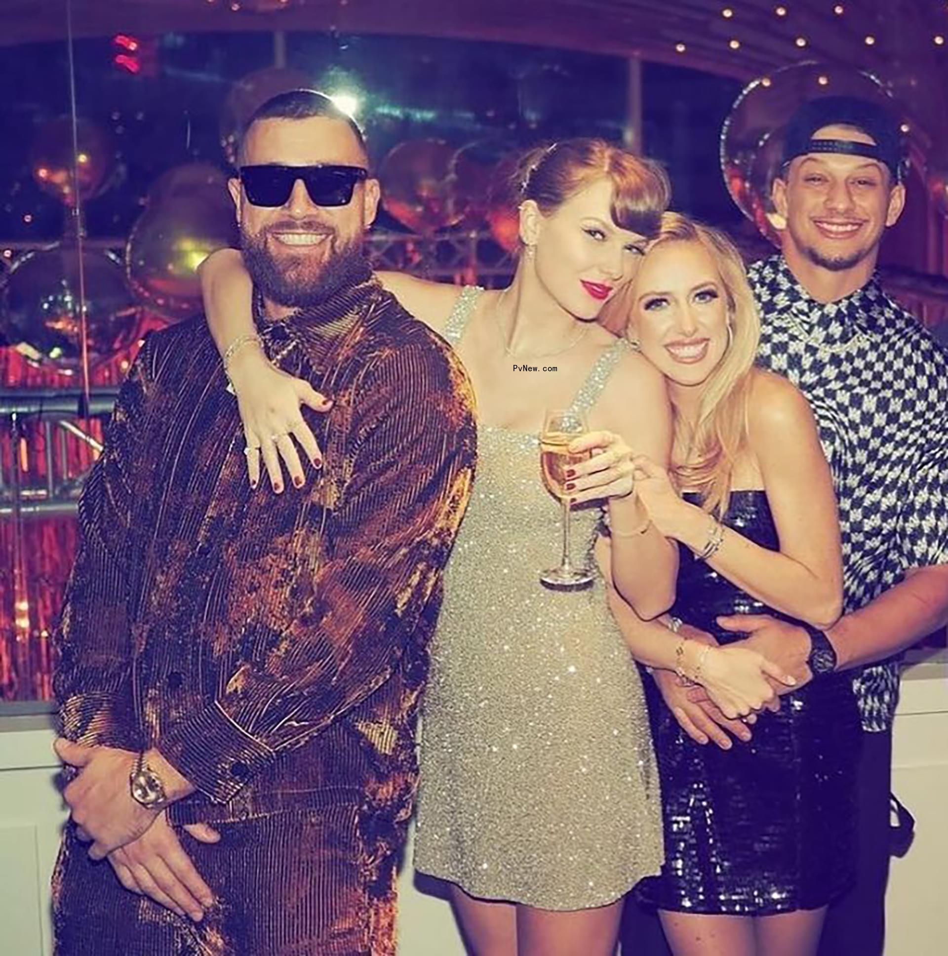 Brittany Mahomes and Taylor Swift with their partners