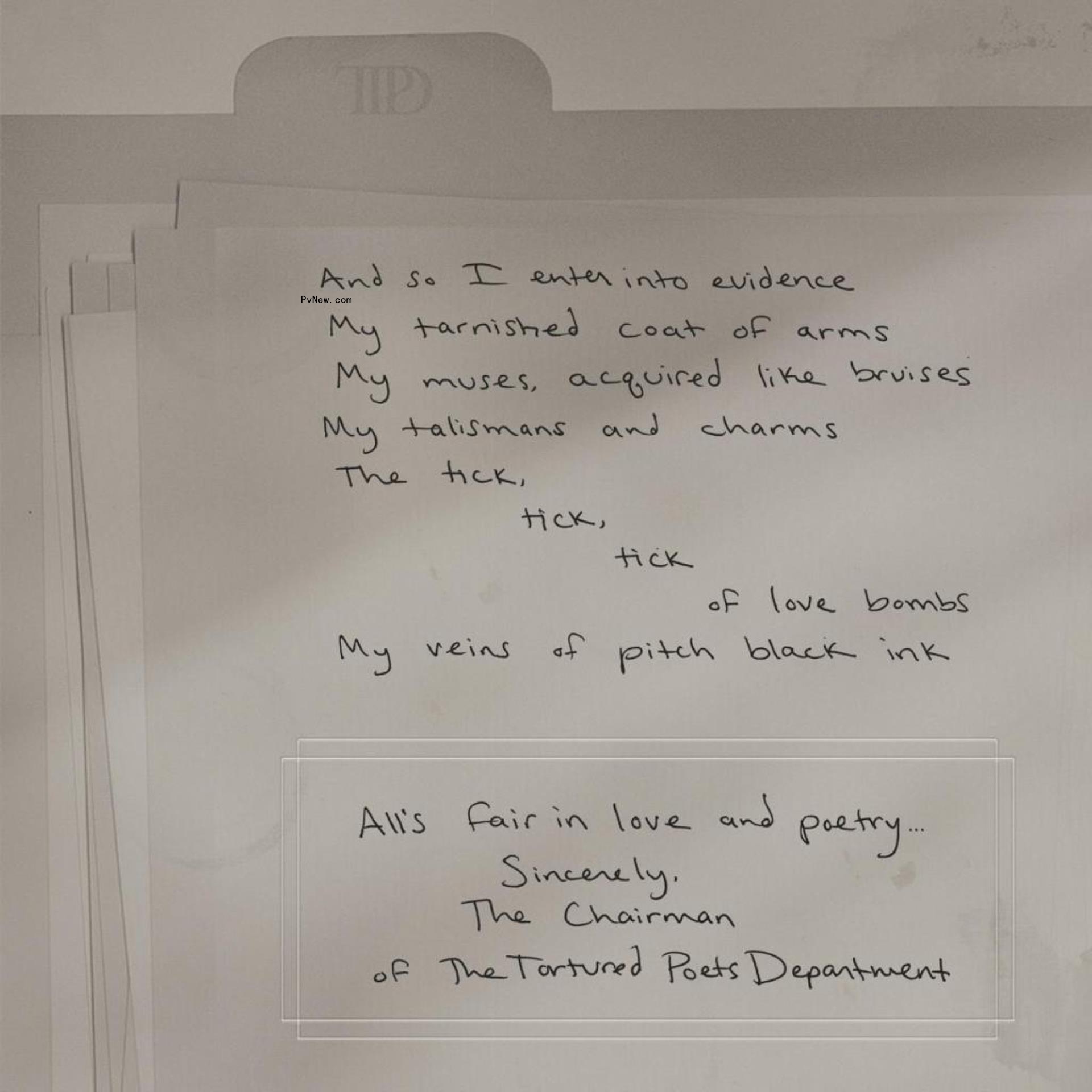Lyrics from Swift's upcoming album.