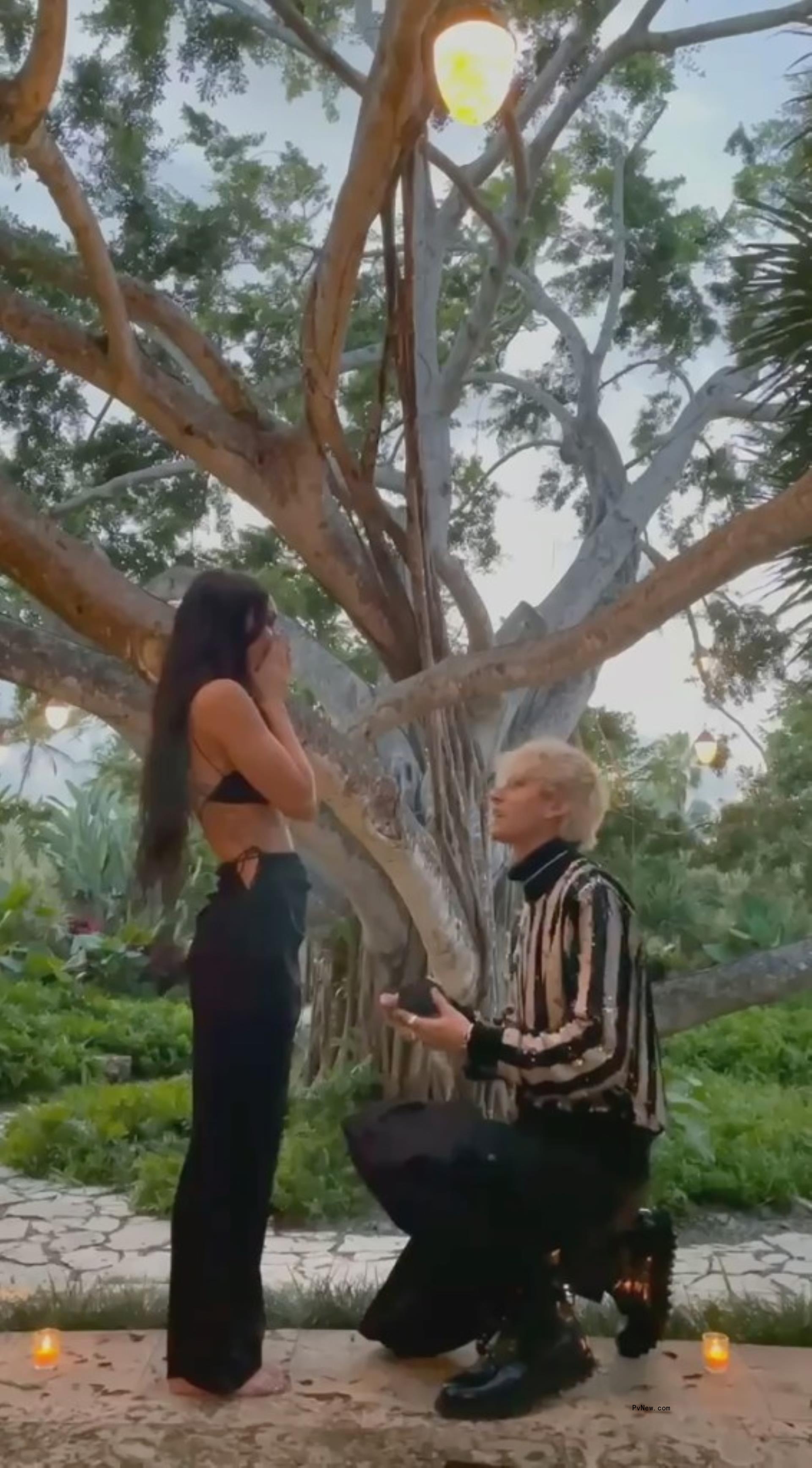 Machine Gun Kelly proposing to Megan Fox.