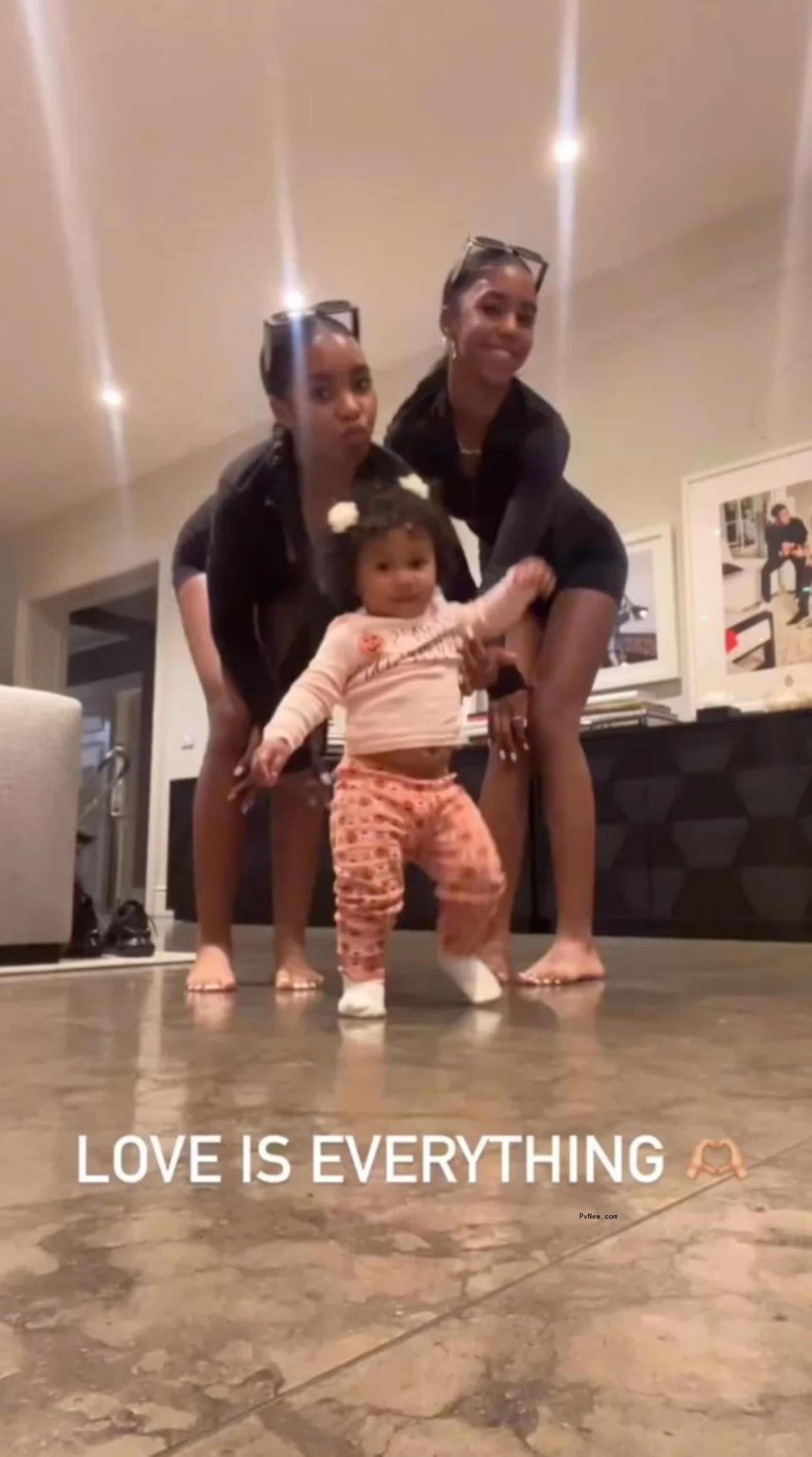 Three of Diddy's daughters inside his LA home.