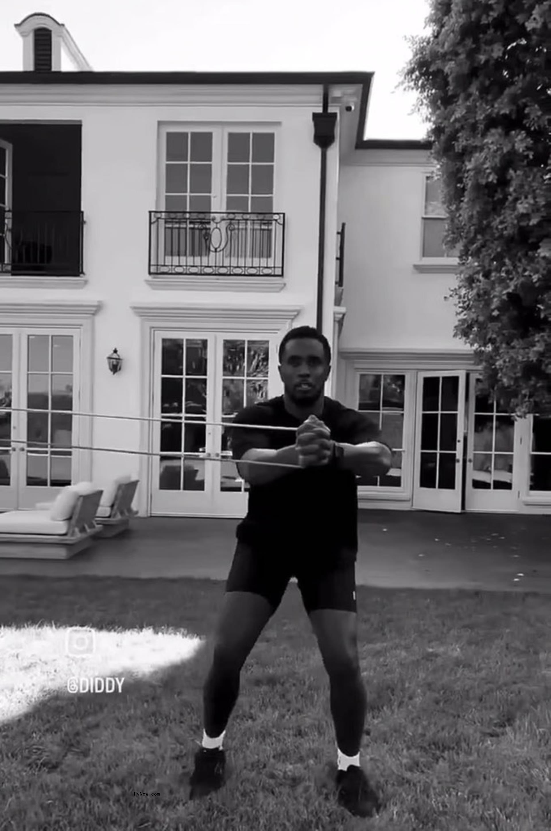 Diddy working out in his backyard.